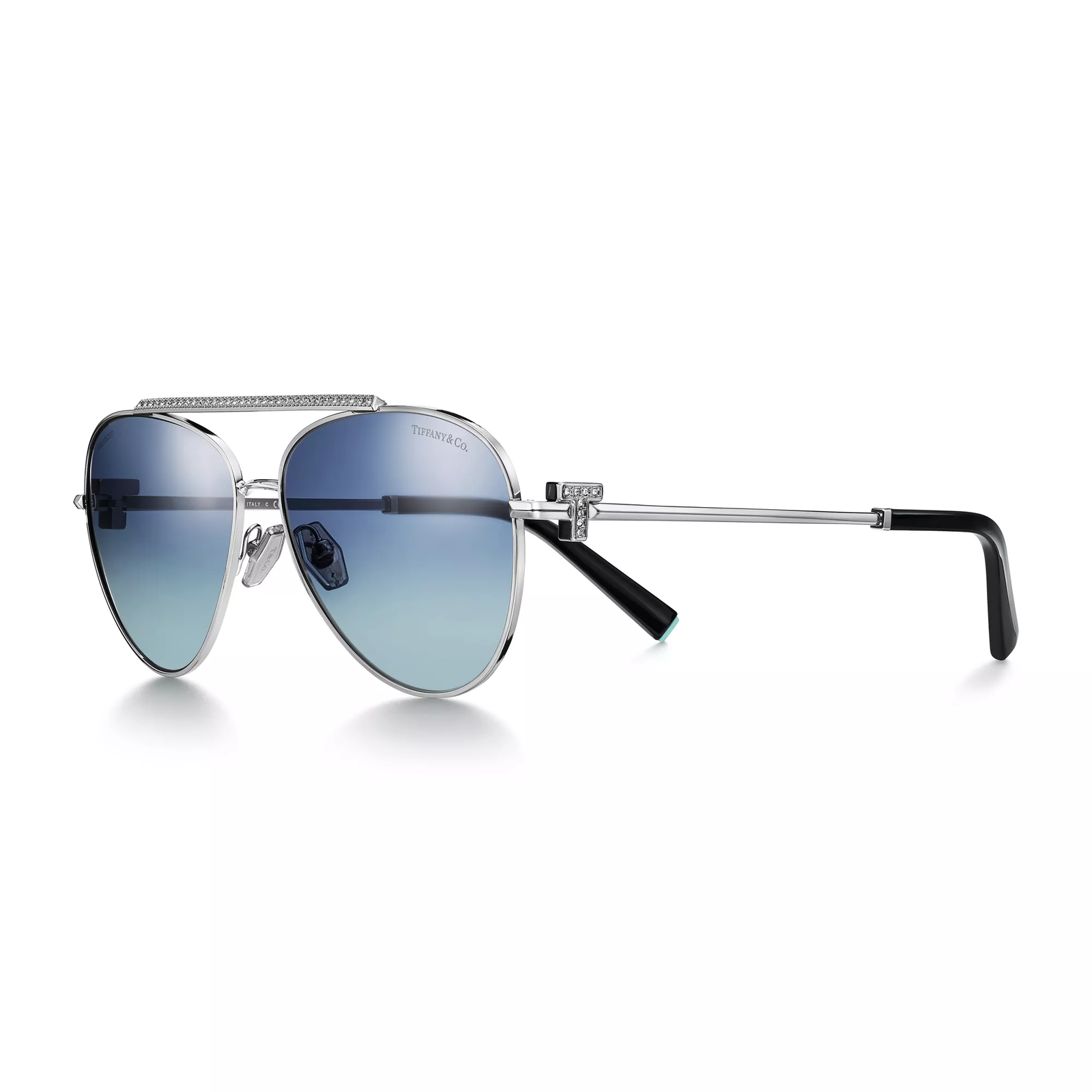 Sunglasses in Silver-colored Metal with Tiffany Blue Gradient Lenses