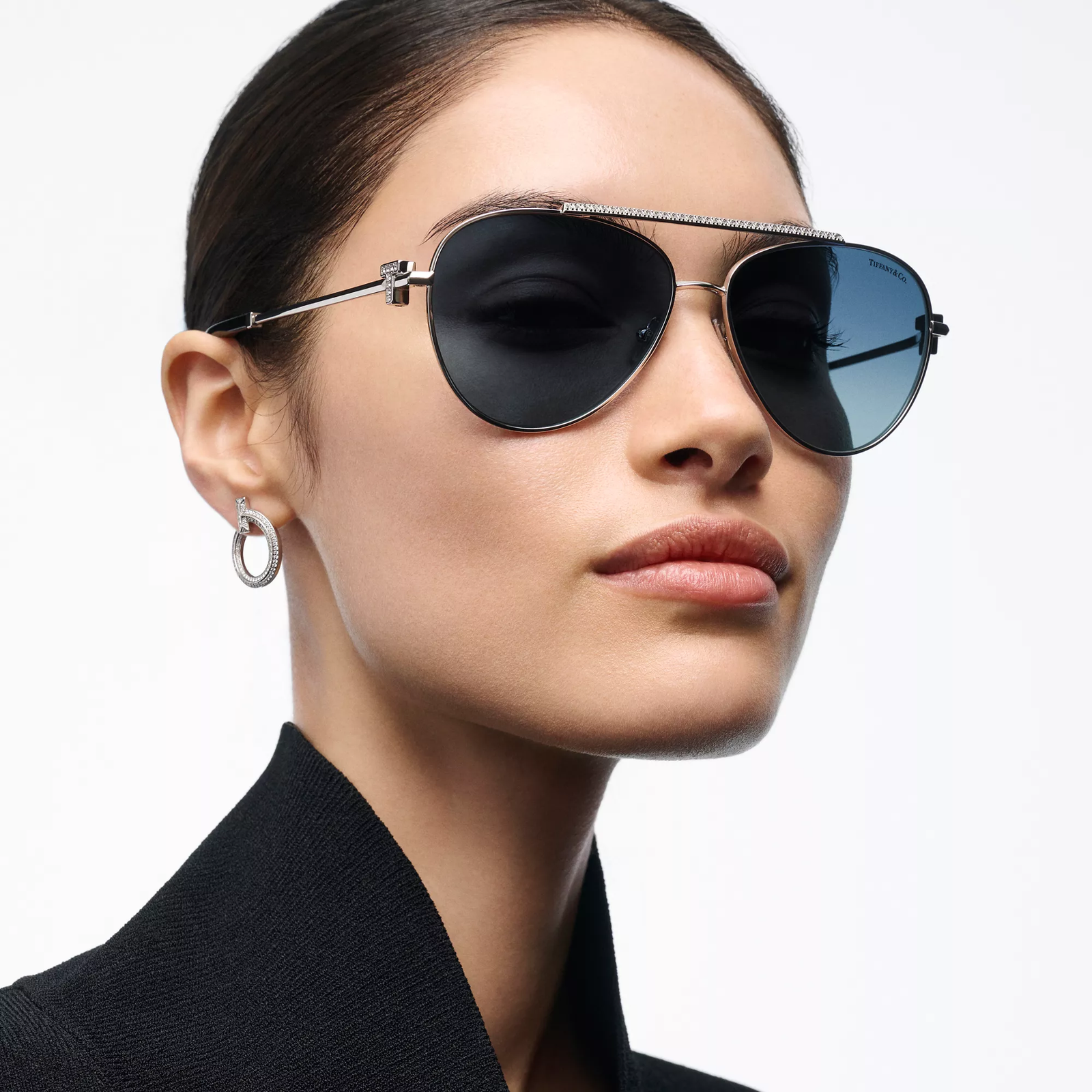 Sunglasses in Silver-colored Metal with Tiffany Blue Gradient Lenses