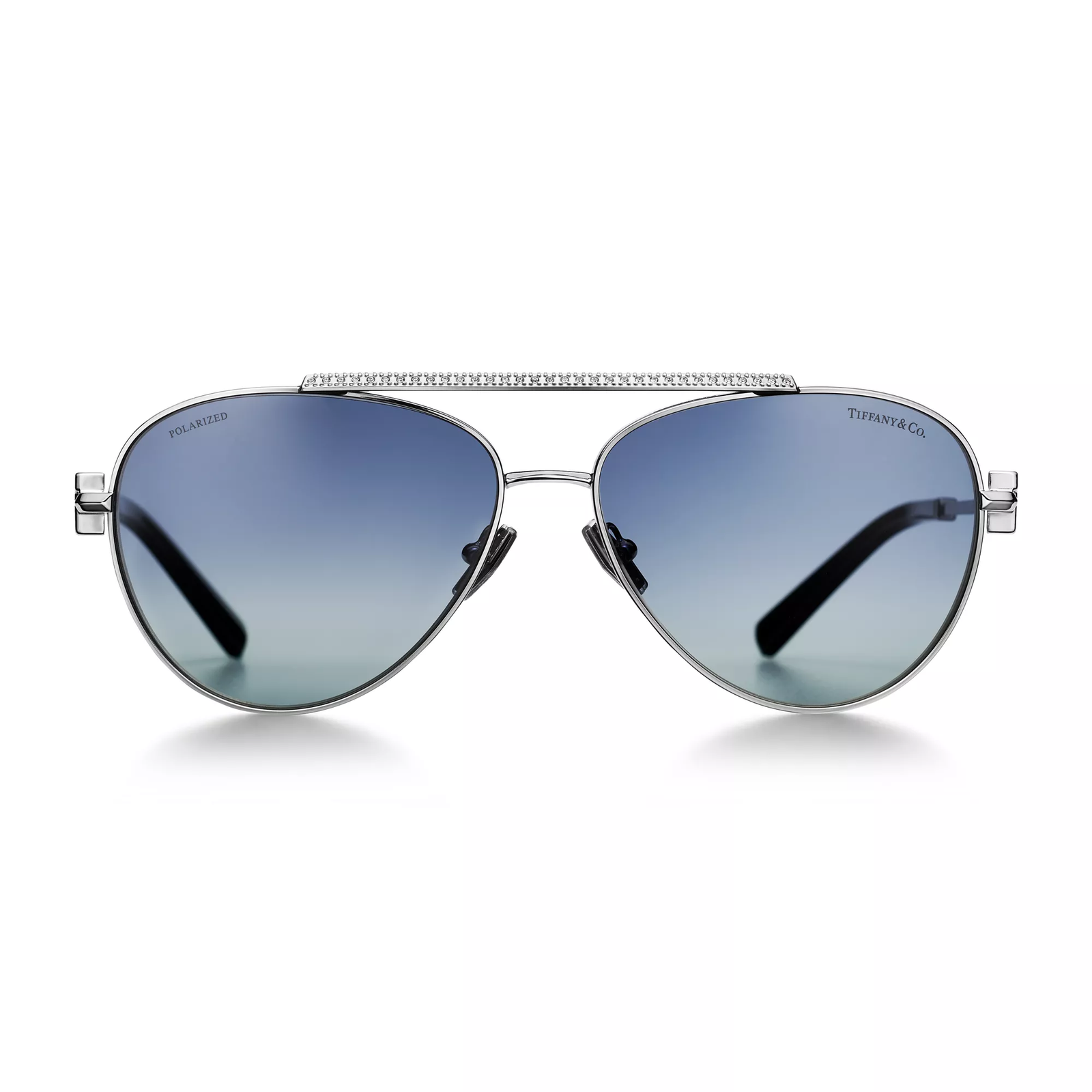 Sunglasses in Silver-colored Metal with Tiffany Blue Gradient Lenses