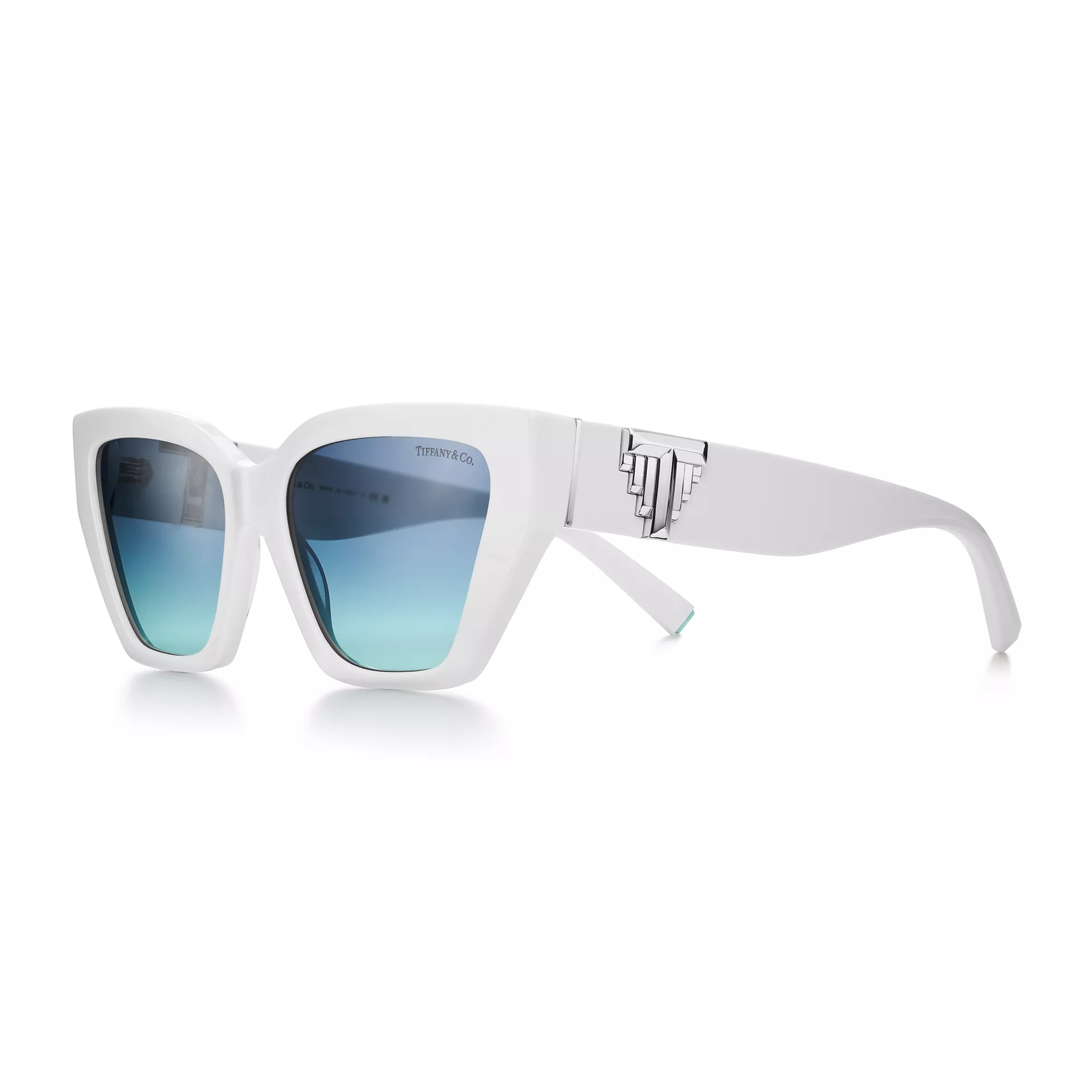 Deco Sunglasses in White Acetate and Tiffany Blue Gradient Lenses