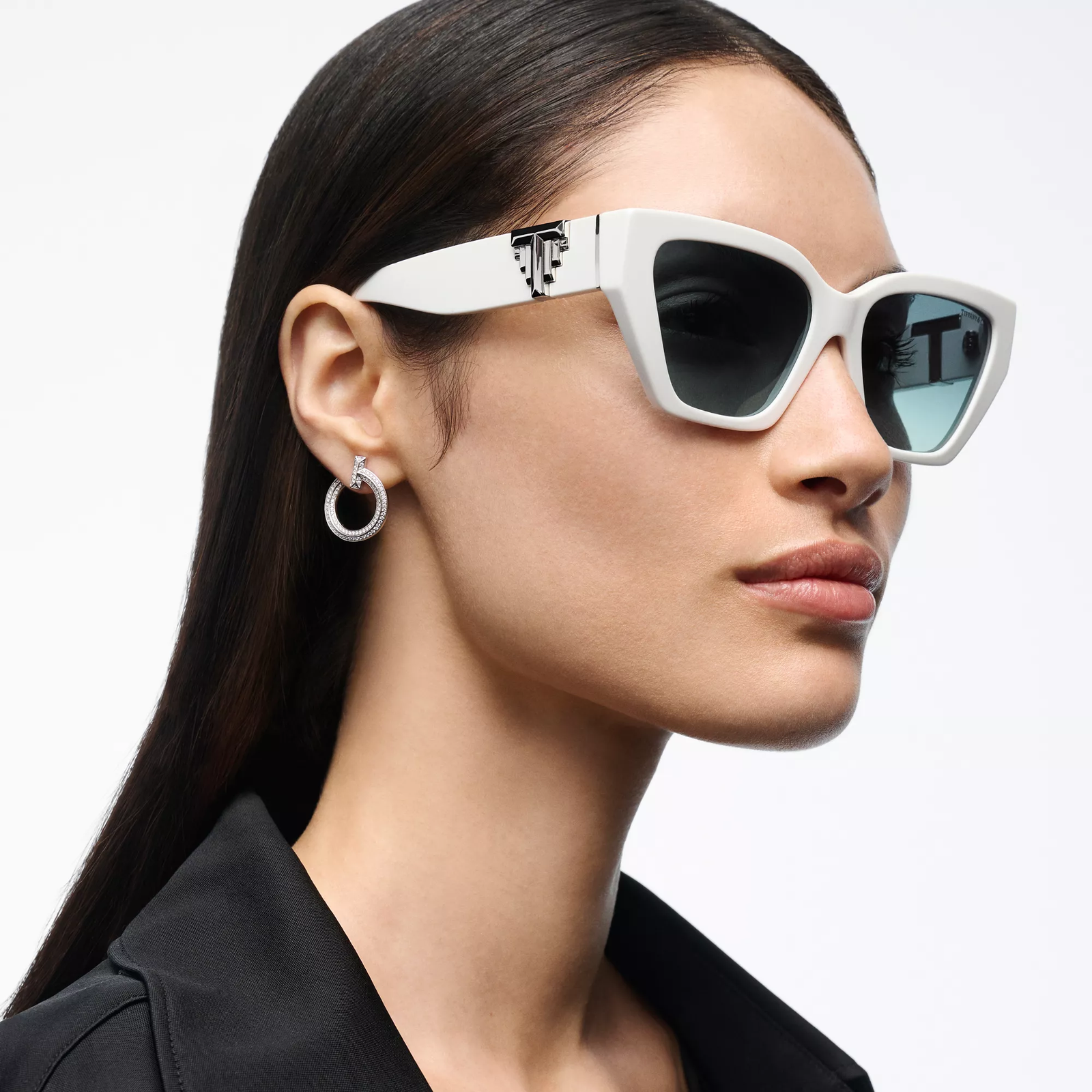 Deco Sunglasses in White Acetate and Tiffany Blue Gradient Lenses