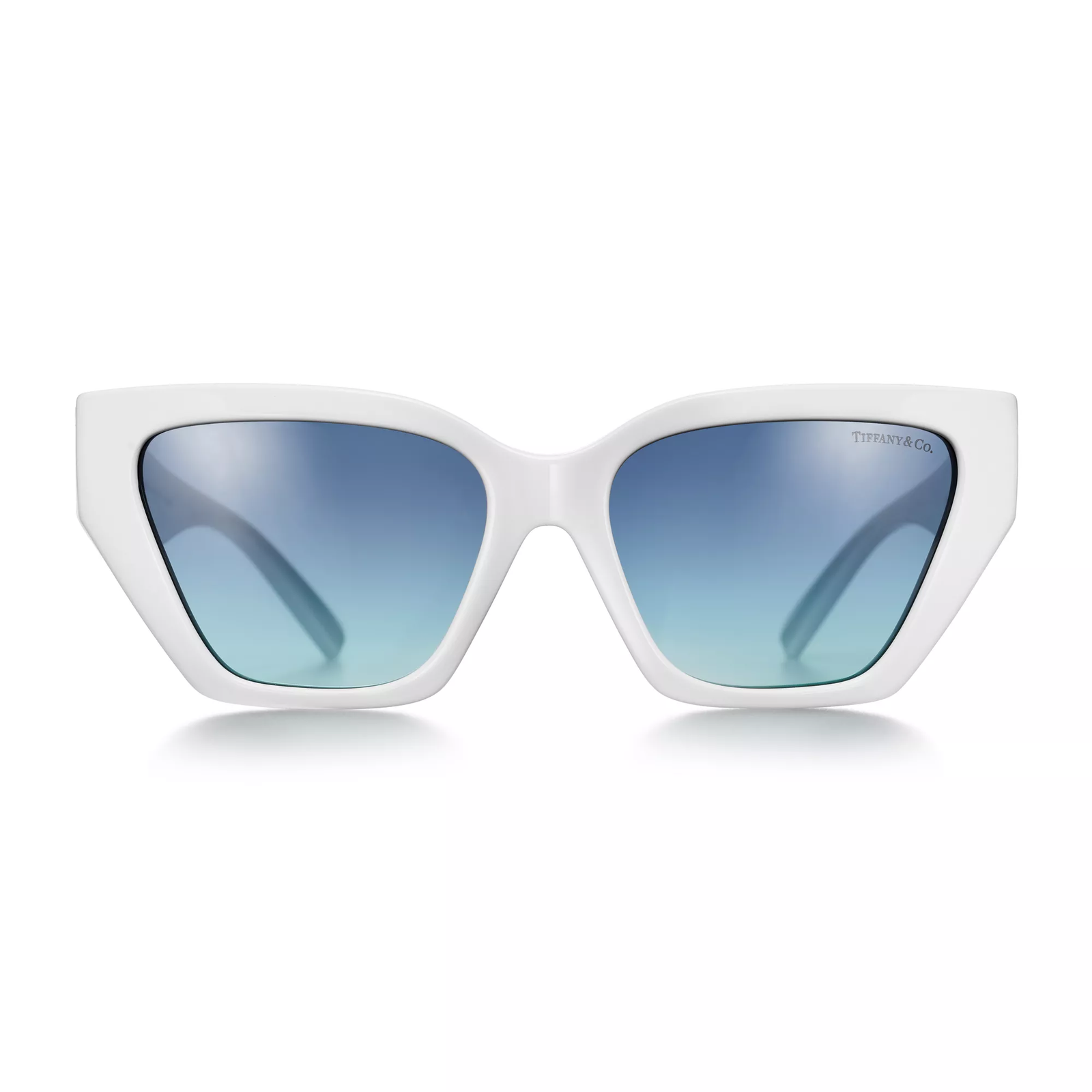 Deco Sunglasses in White Acetate and Tiffany Blue Gradient Lenses