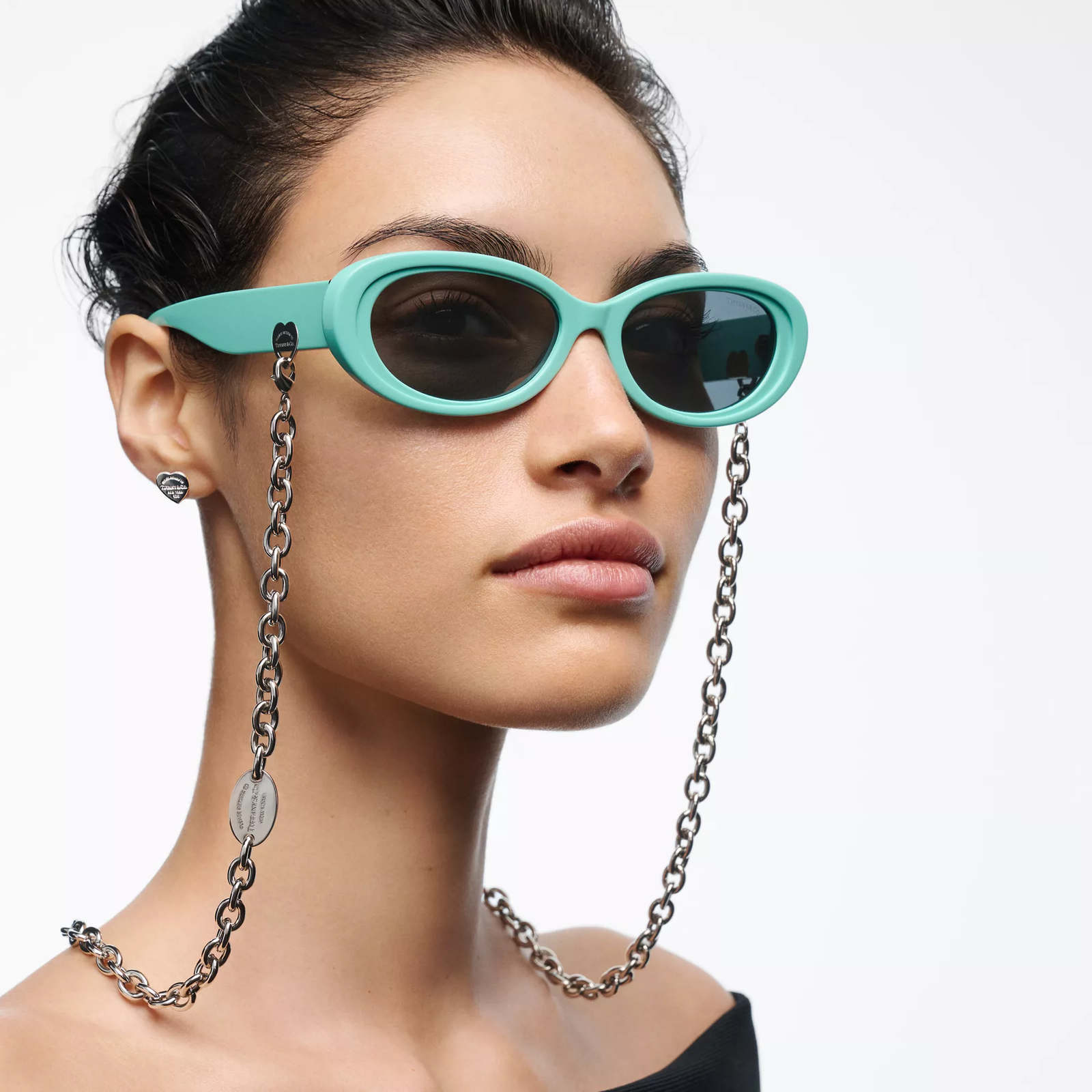 Sunglasses in Tiffany Blue Acetate with Dark Gray Lenses