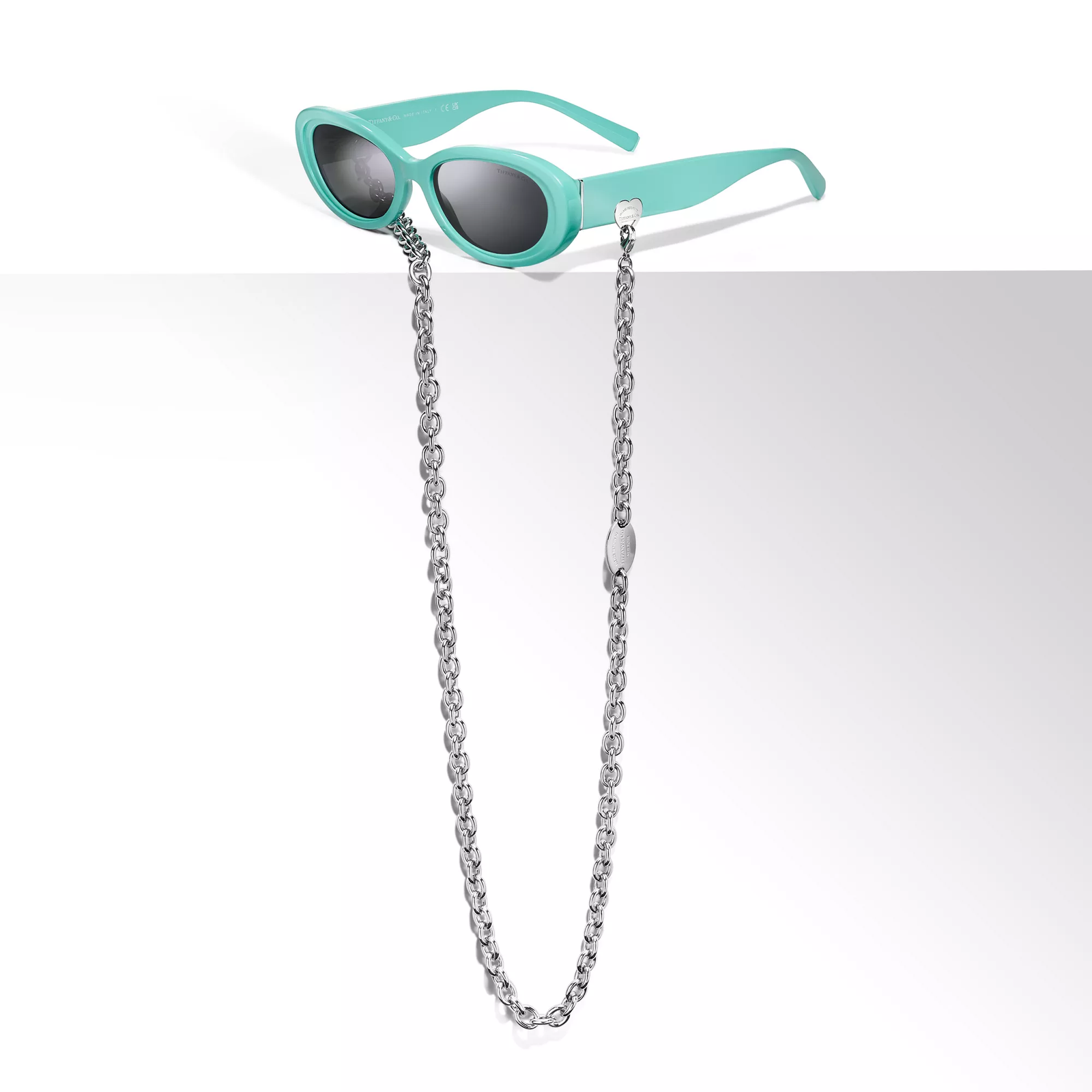 Sunglasses in Tiffany Blue Acetate with Dark Gray Lenses