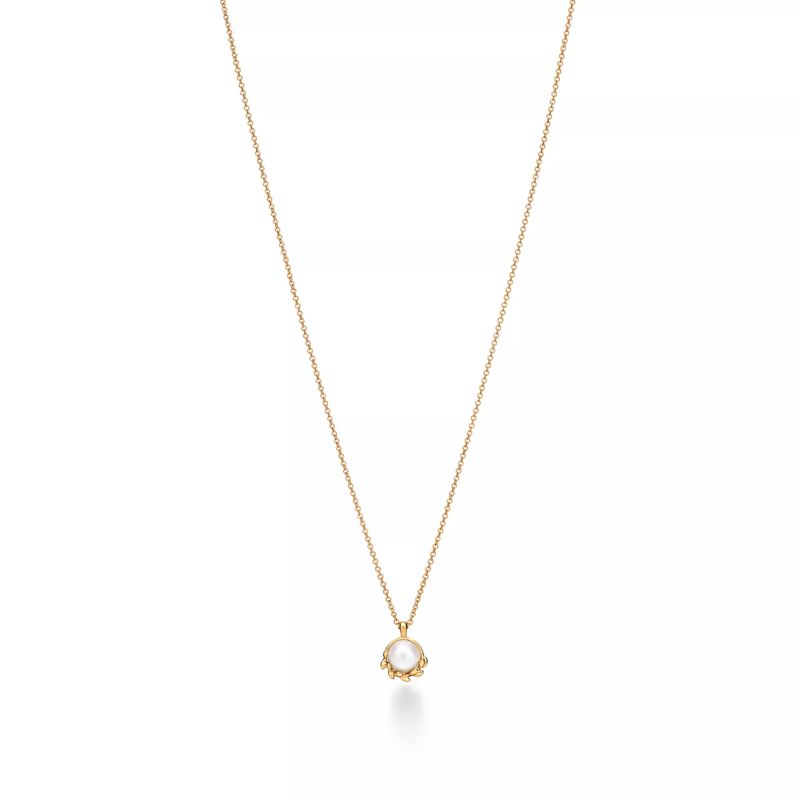 Olive Leaf Pendant in Yellow Gold with Pearls