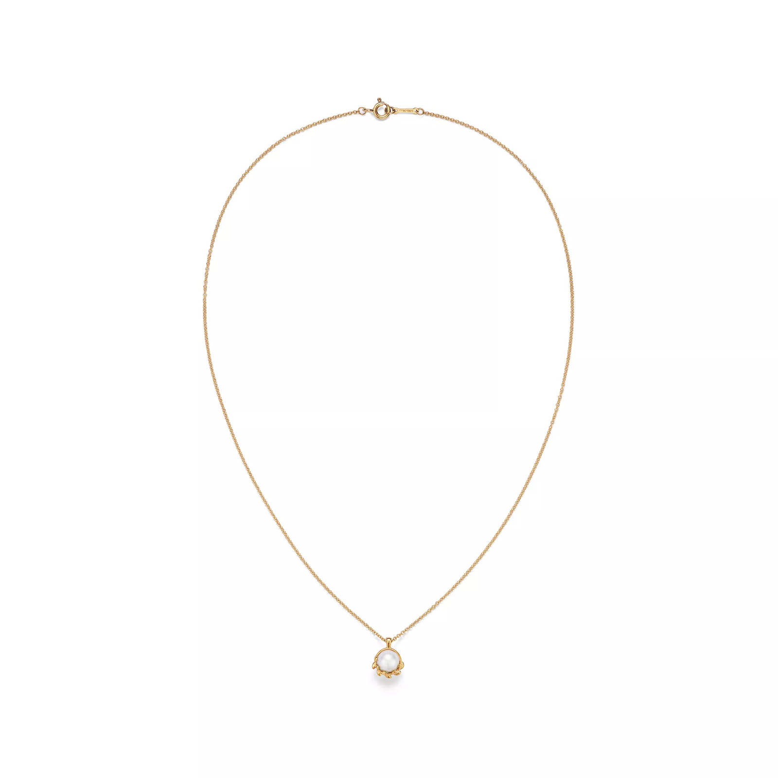 Olive Leaf Pendant in Yellow Gold with Pearls