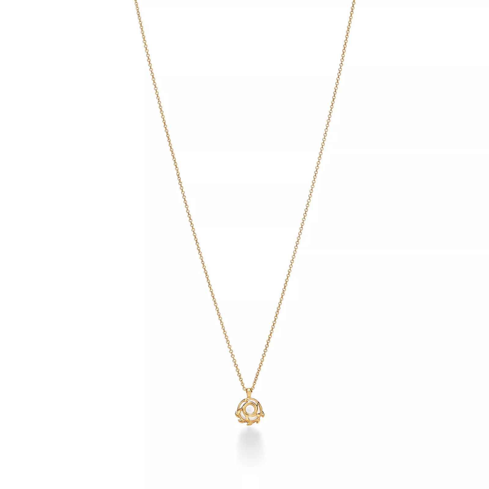 Olive Leaf Pendant in Yellow Gold with Pearls