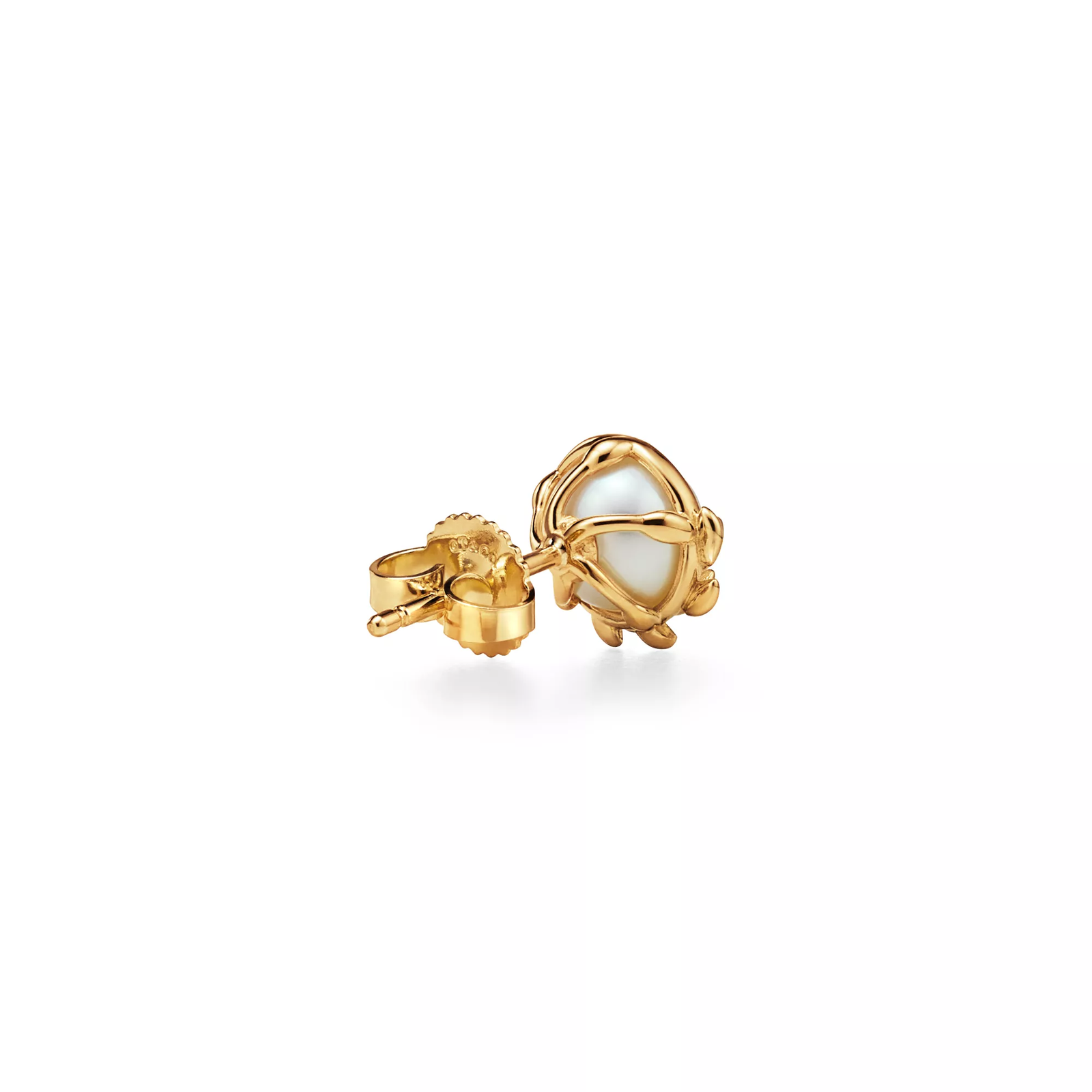 Olive Leaf Stud Earrings in Yellow Gold with Pearls