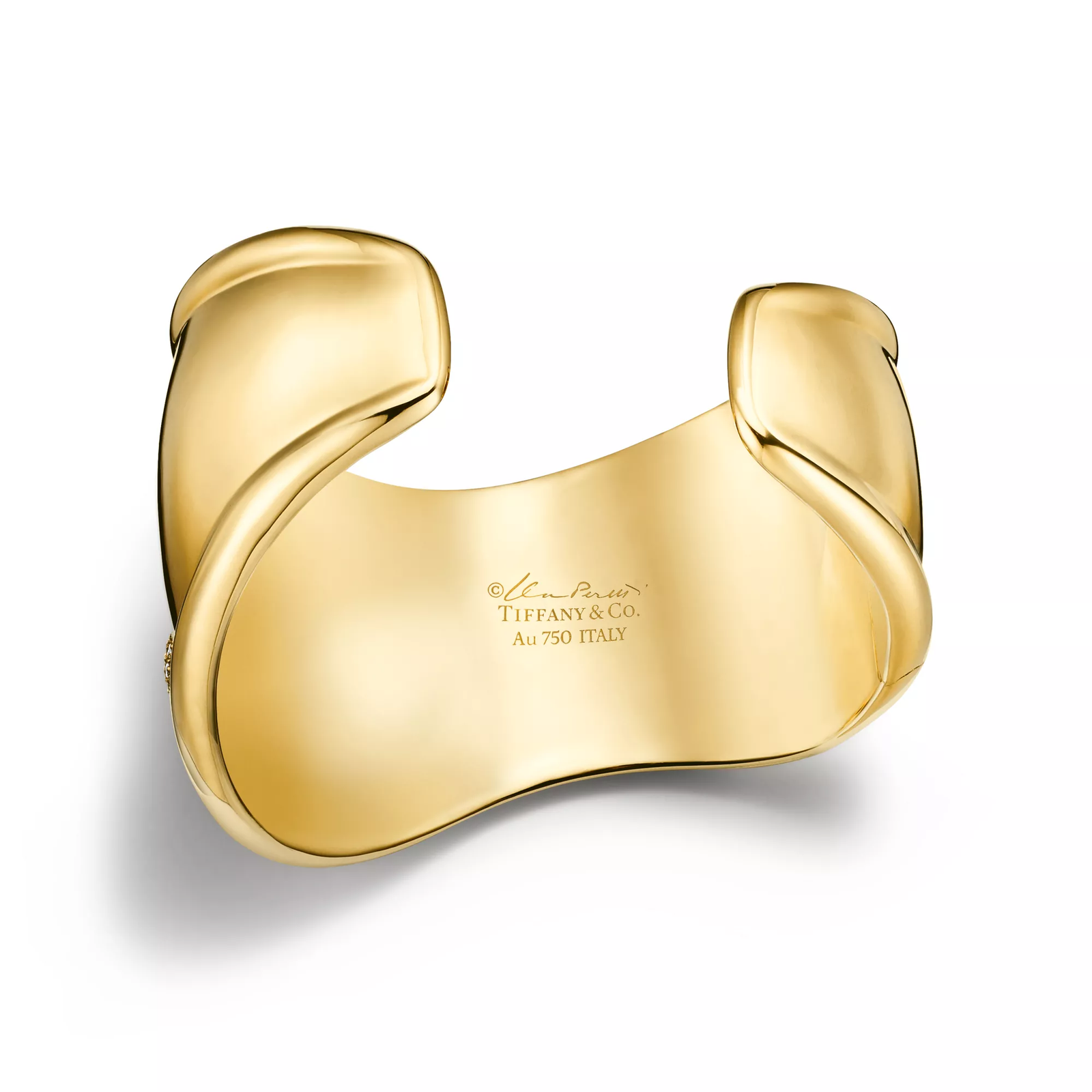 Bone Cuff in Yellow Gold with Pave Diamonds, 43 mm Wide