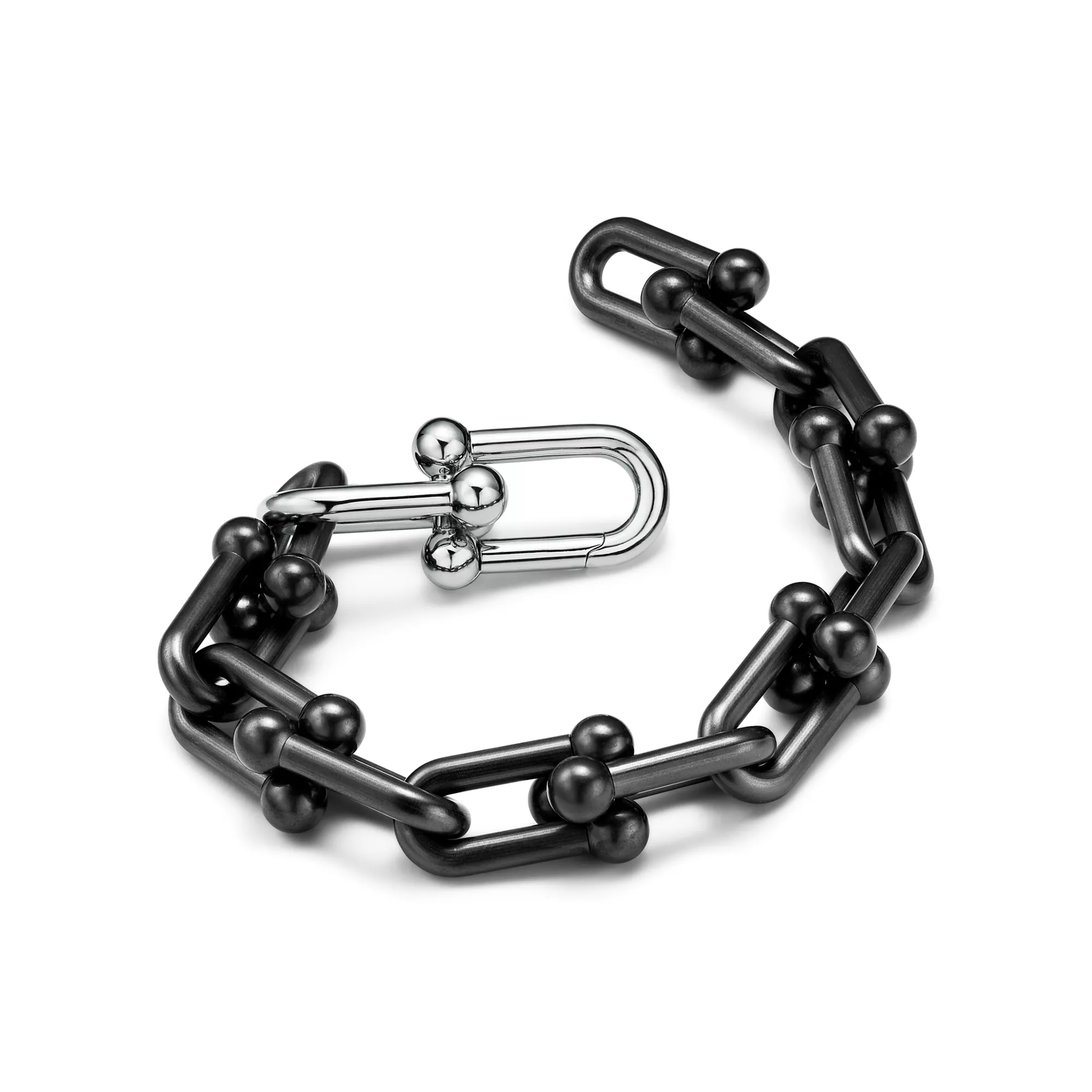 Large Link Bracelet in Titanium and White Gold