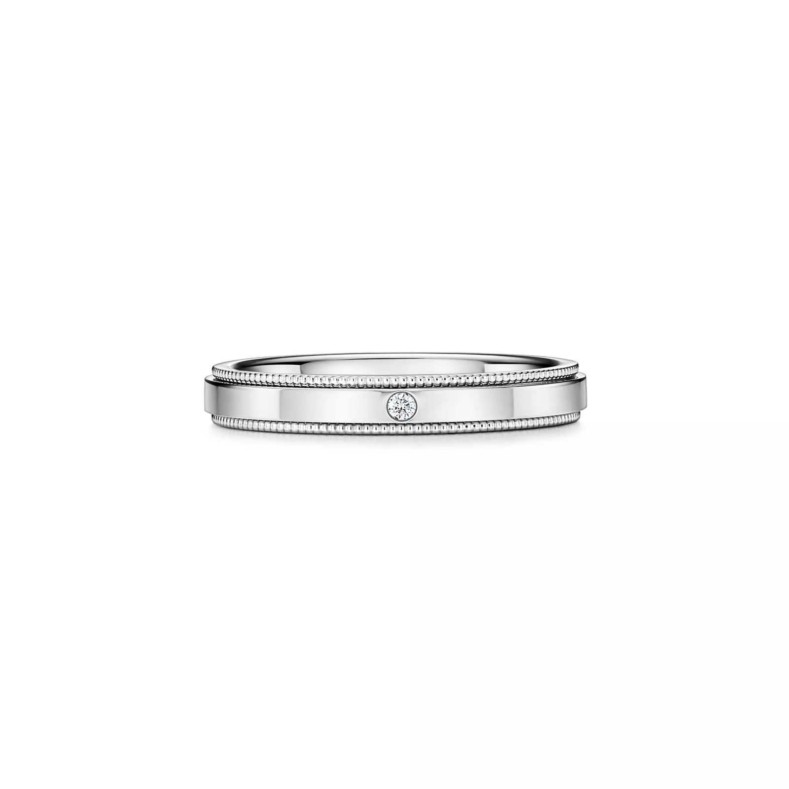 Milgrain Band Ring in Platinum with a Diamond, 3 mm Wide