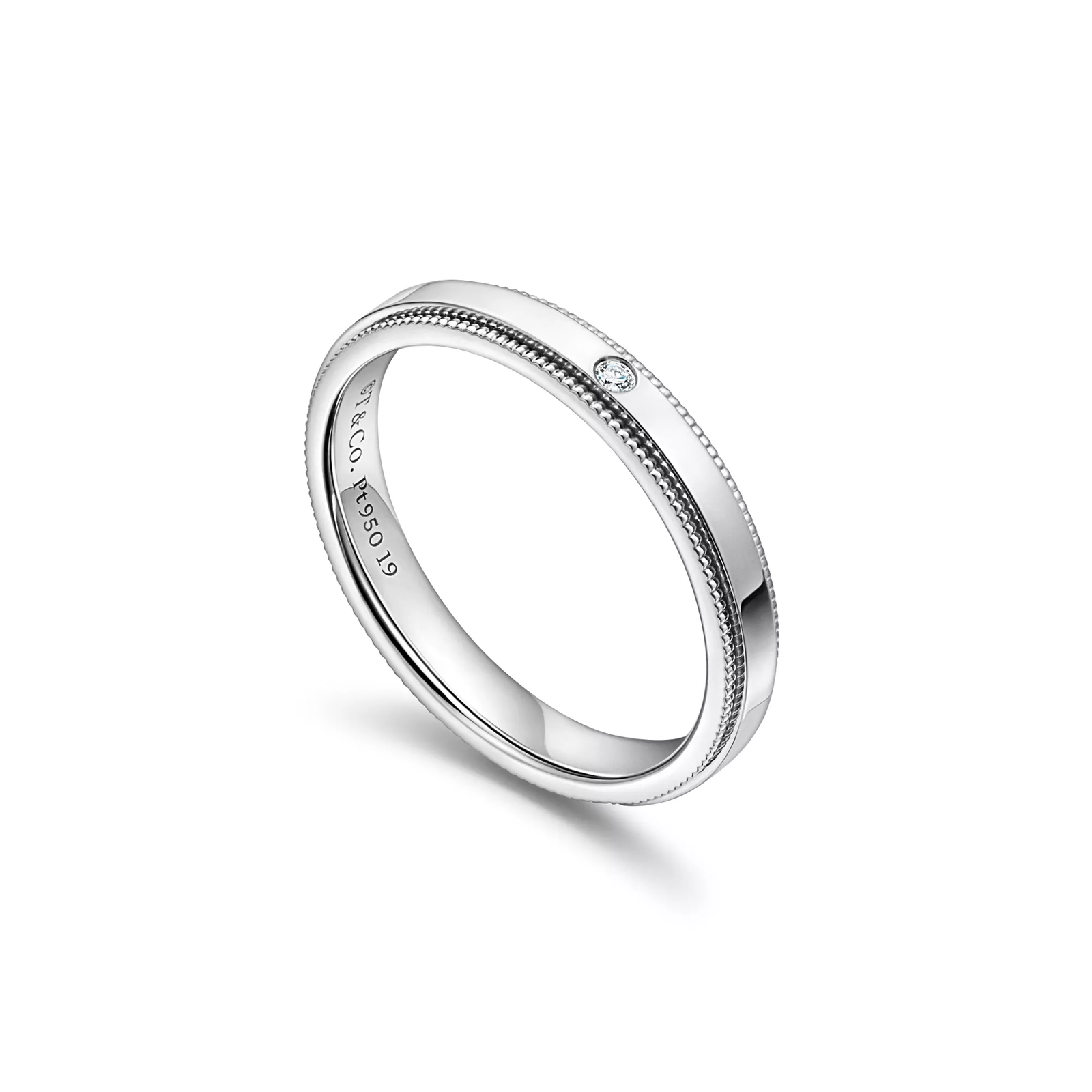 Milgrain Band Ring in Platinum with a Diamond, 3 mm Wide