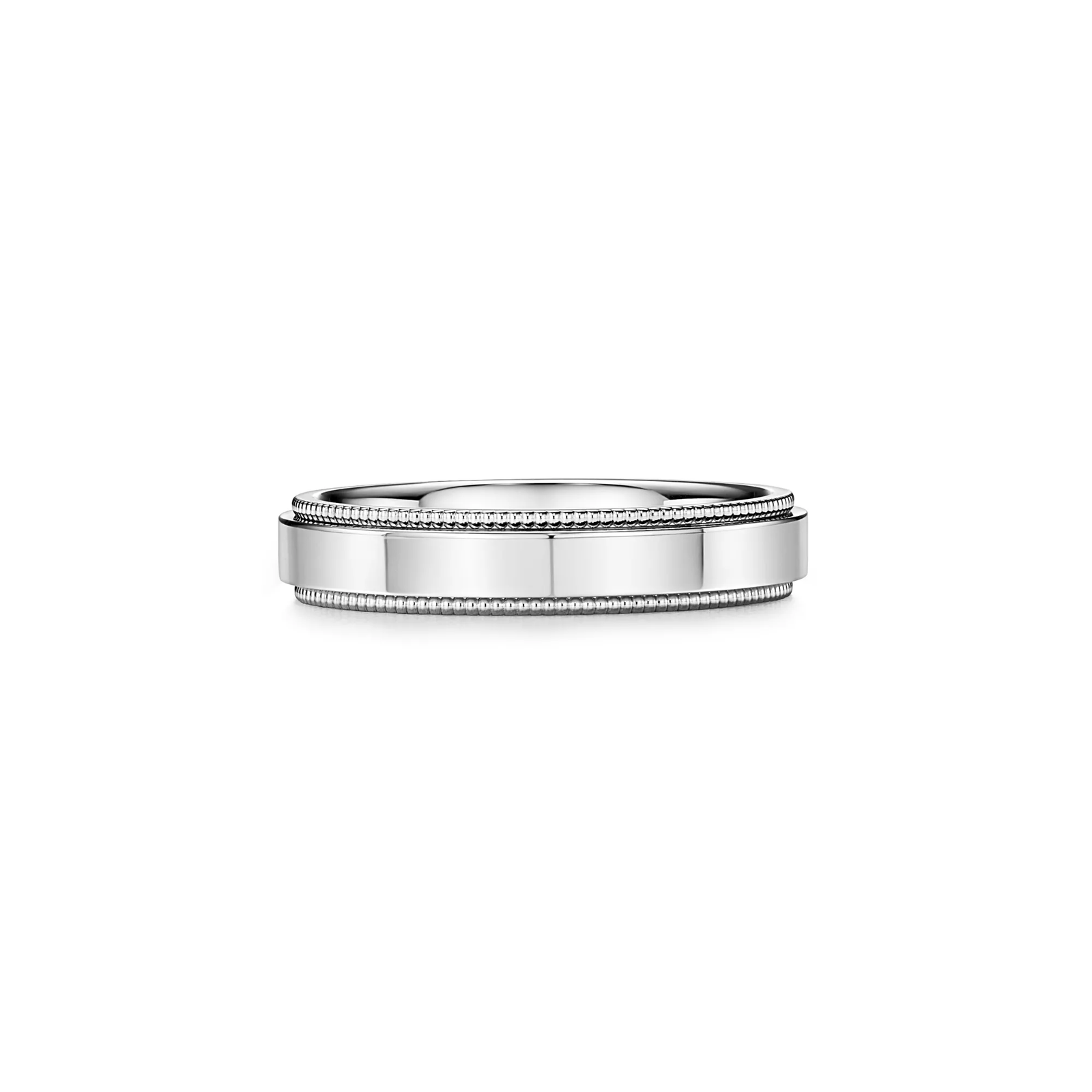 Milgrain Band Ring in Platinum with a Diamond, 4 mm Wide