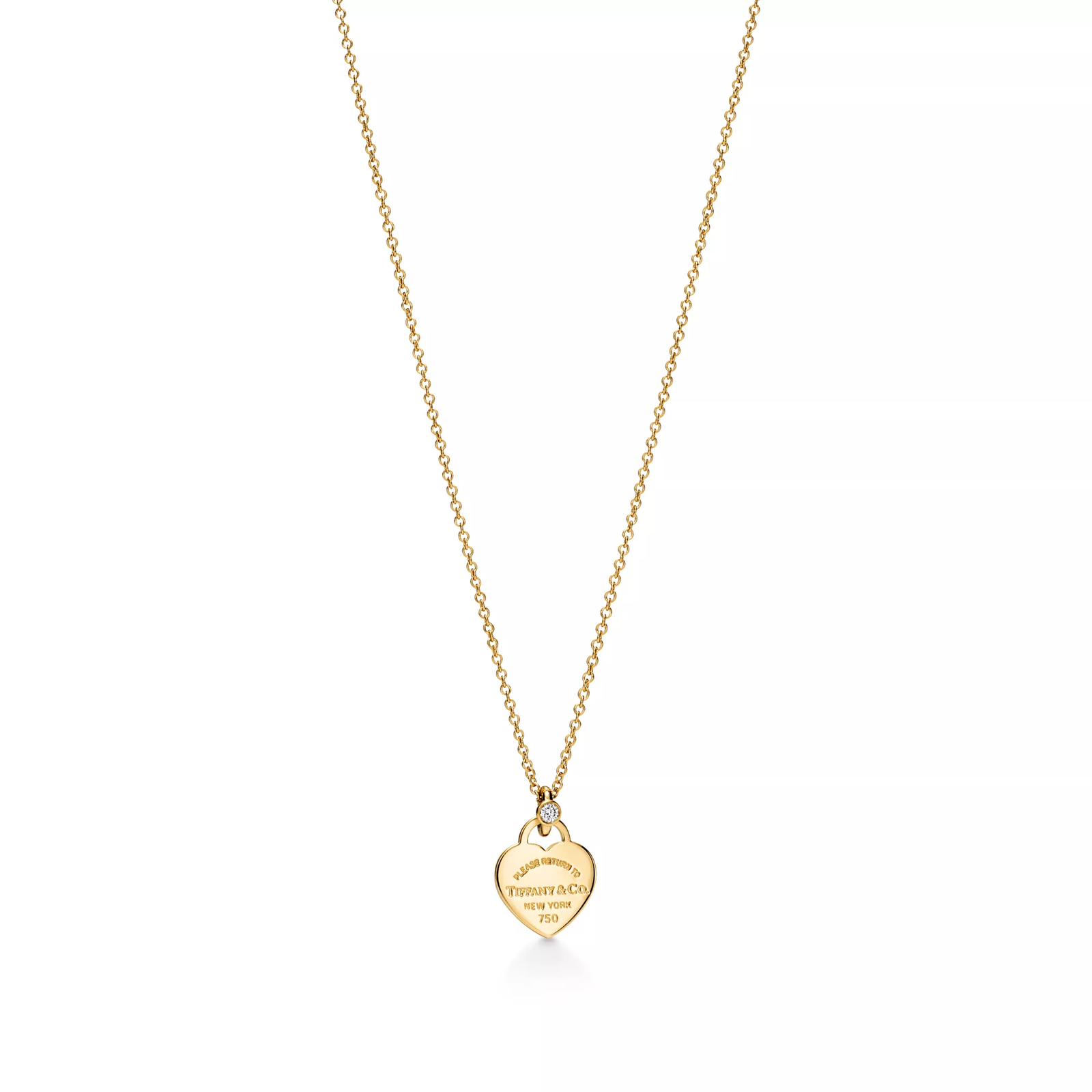 Mini Heart Tag Pendant in Yellow Gold with a Diamond