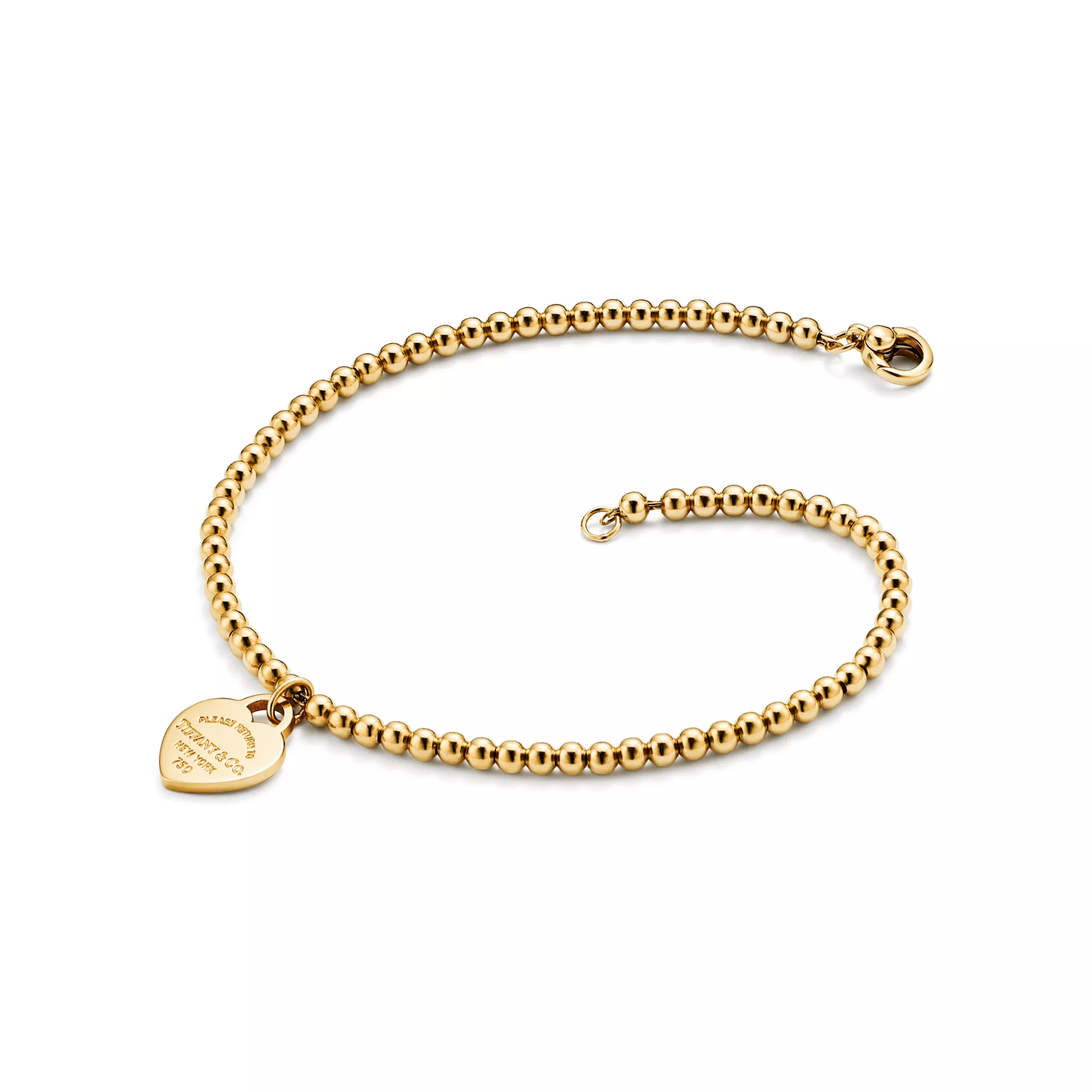 Mini Heart Tag Bead Bracelet in Yellow Gold