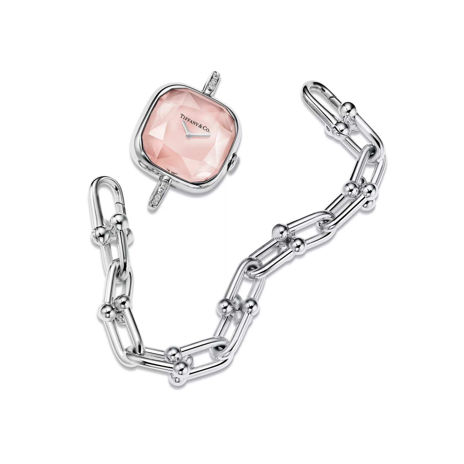 Watch in Sterling Silver and Diamonds with Pink Mother-of-pearl