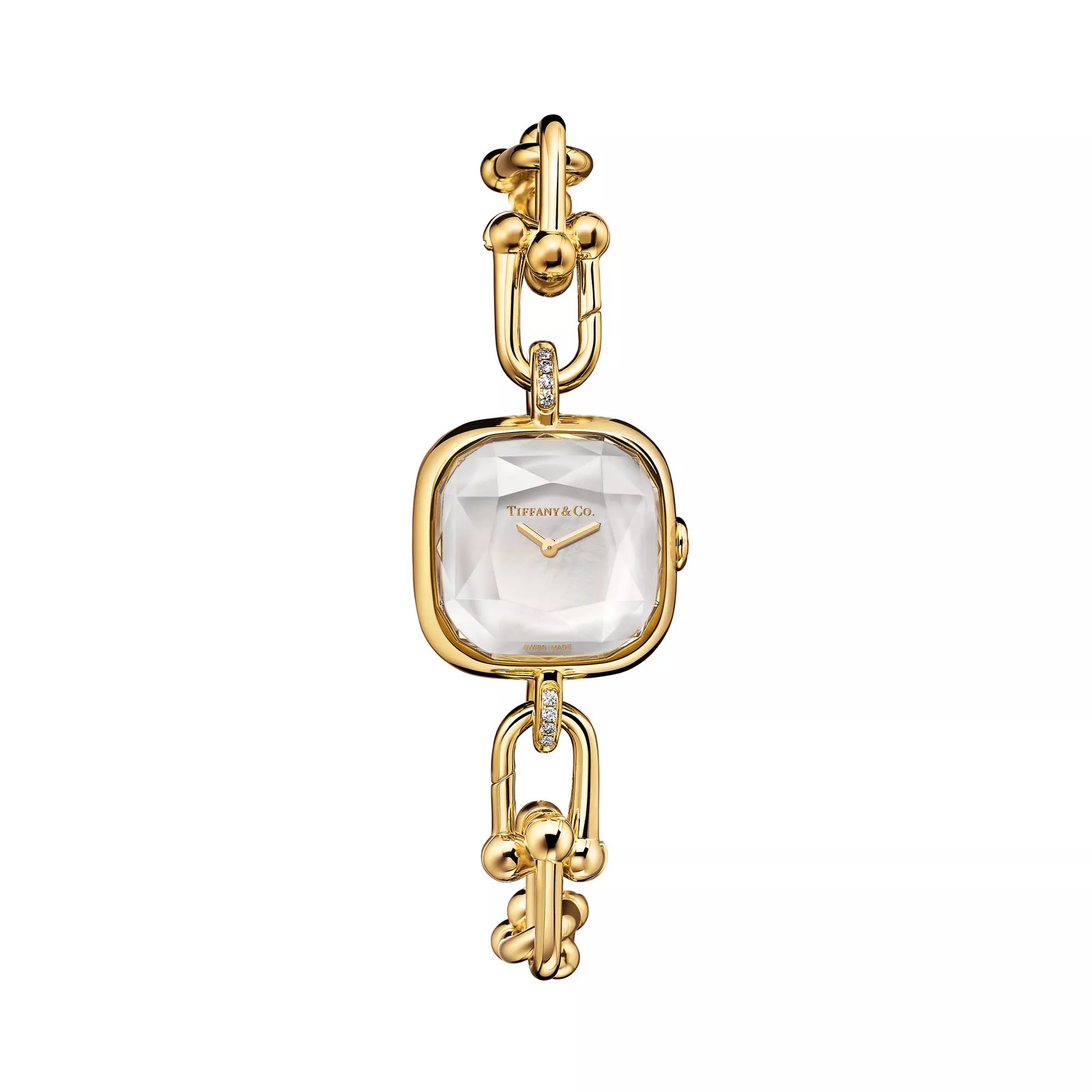 Watch in Yellow Gold with Diamonds and White Mother-of-pearl