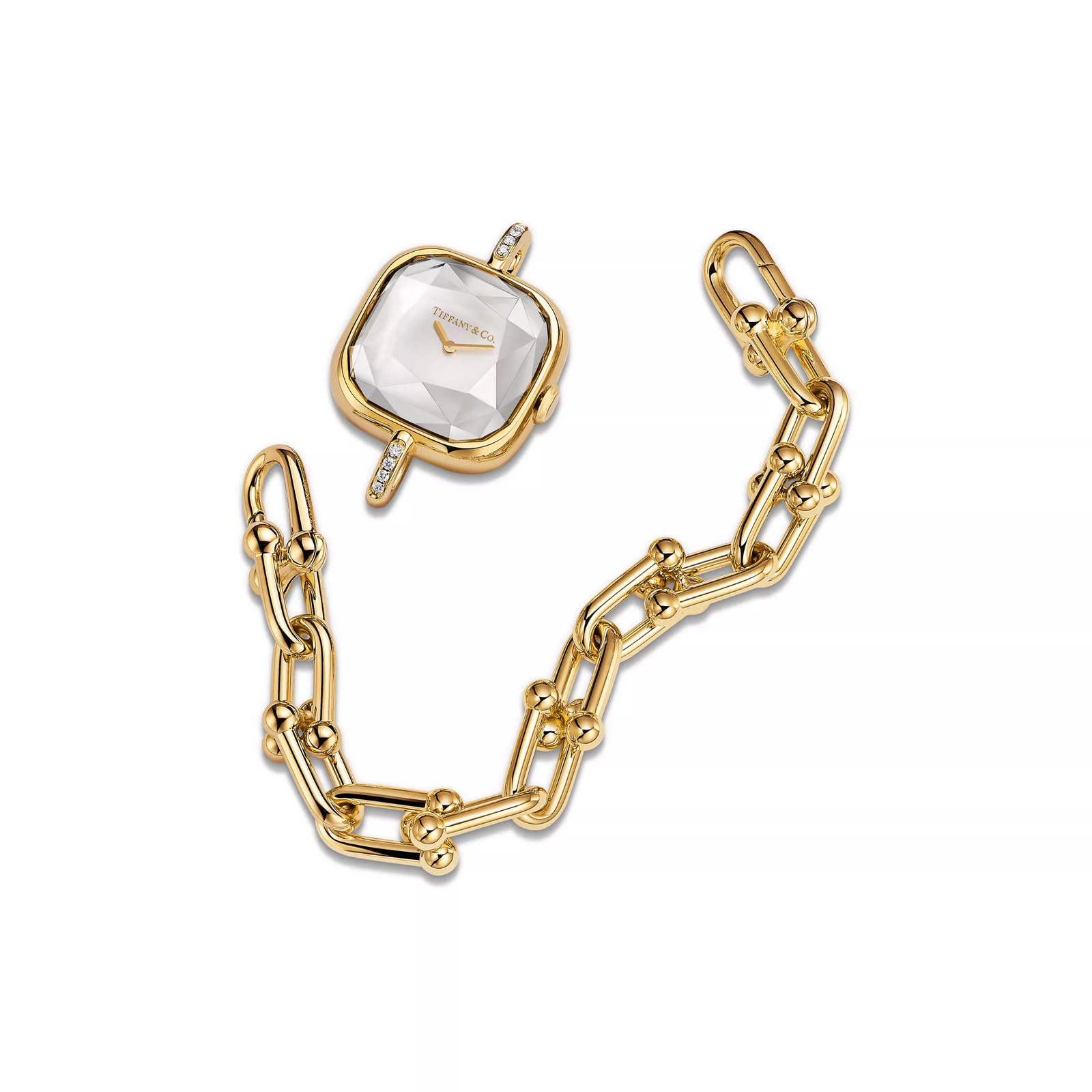 Watch in Yellow Gold with Diamonds and White Mother-of-pearl