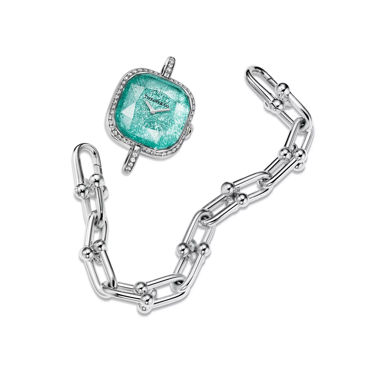 Watch in Sterling Silver and Steel with a Diamond Bezel