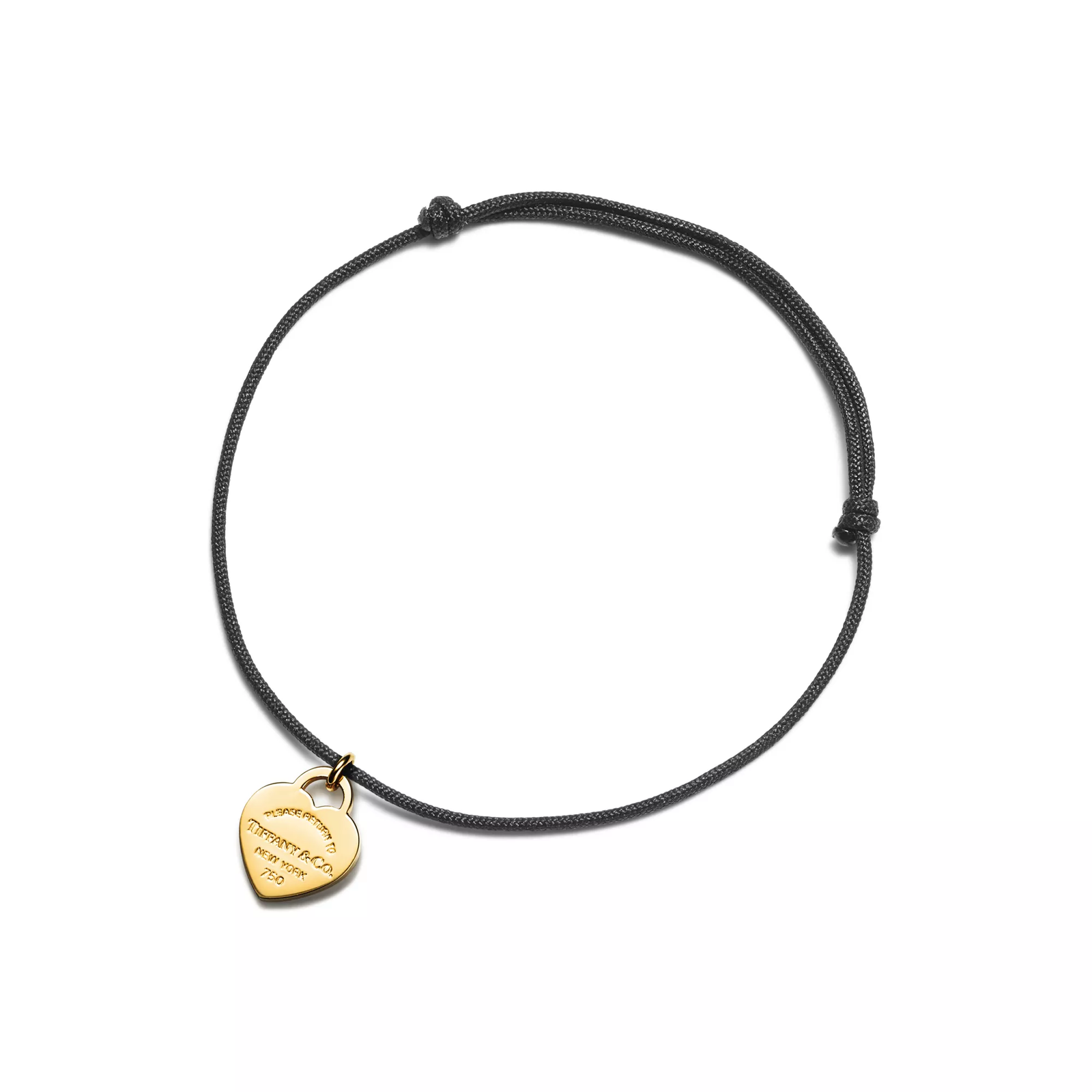 Heart Tag Bracelet in Yellow Gold on a Black Cord