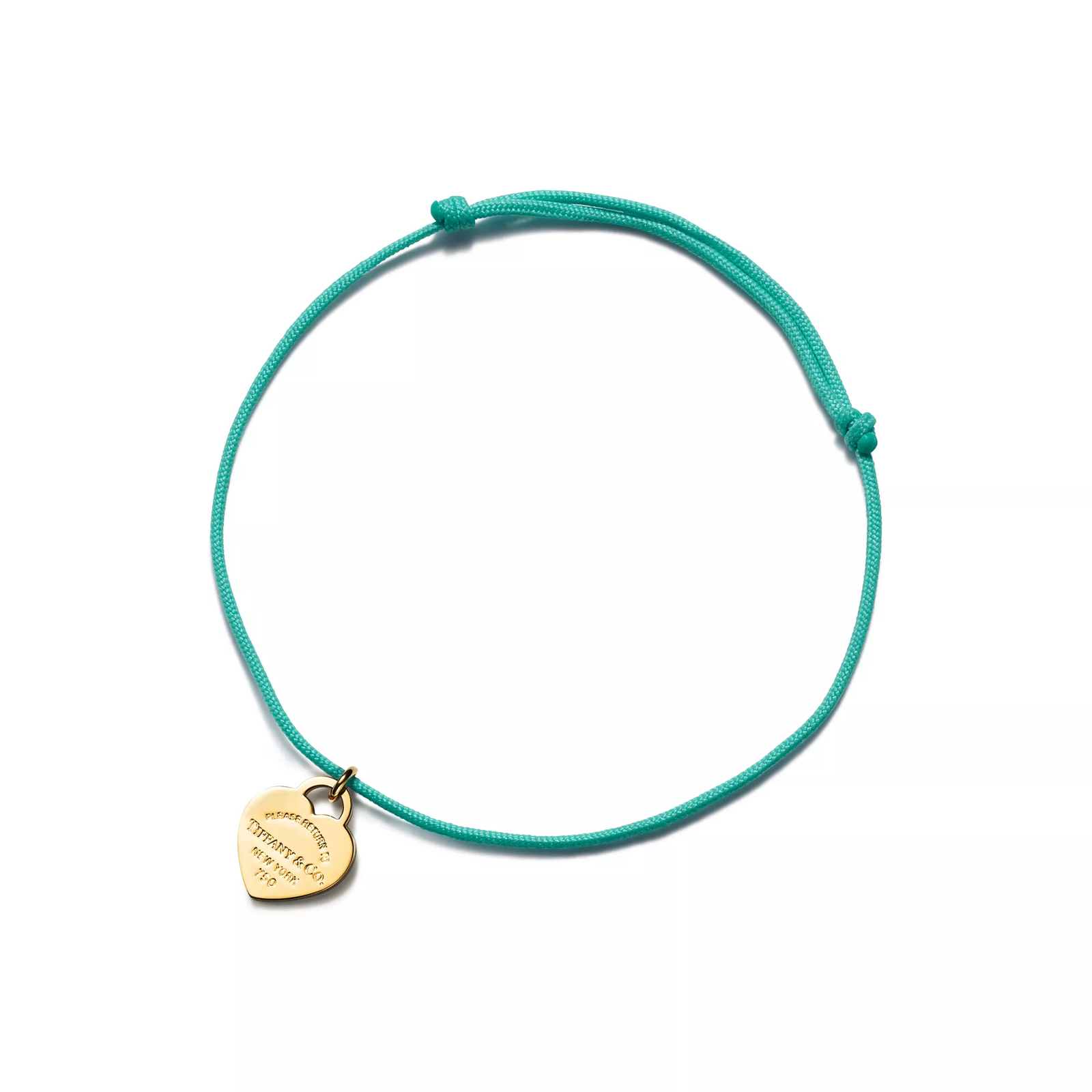 Heart Tag Bracelet in Yellow Gold on a Tiffany Blue Cord