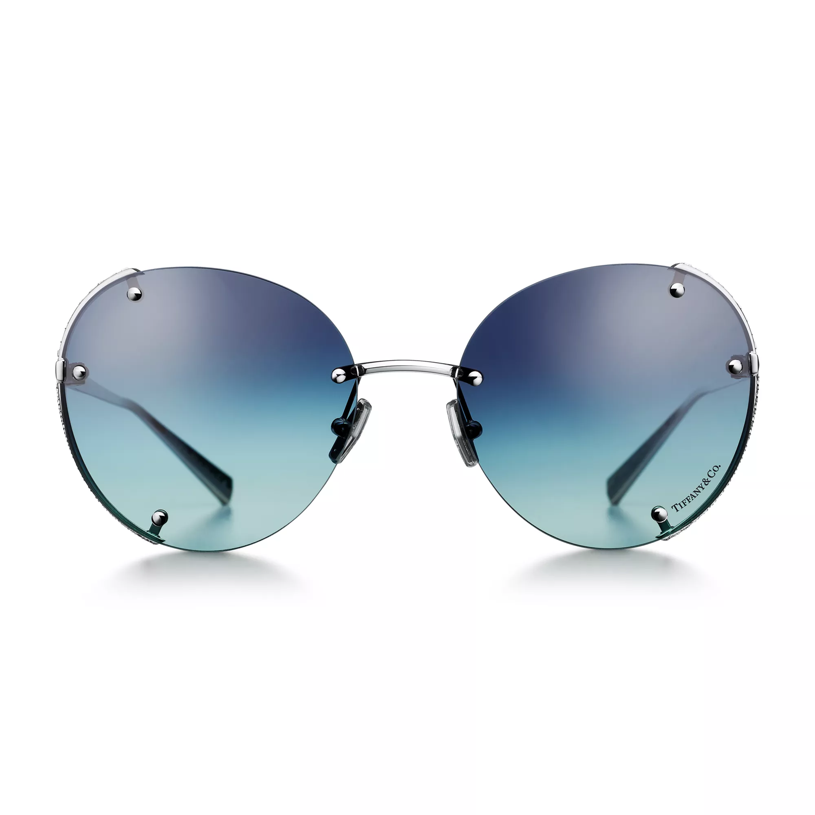 Sunglasses in White Gold-plated Metal with Azure Blue Gradient Lenses
