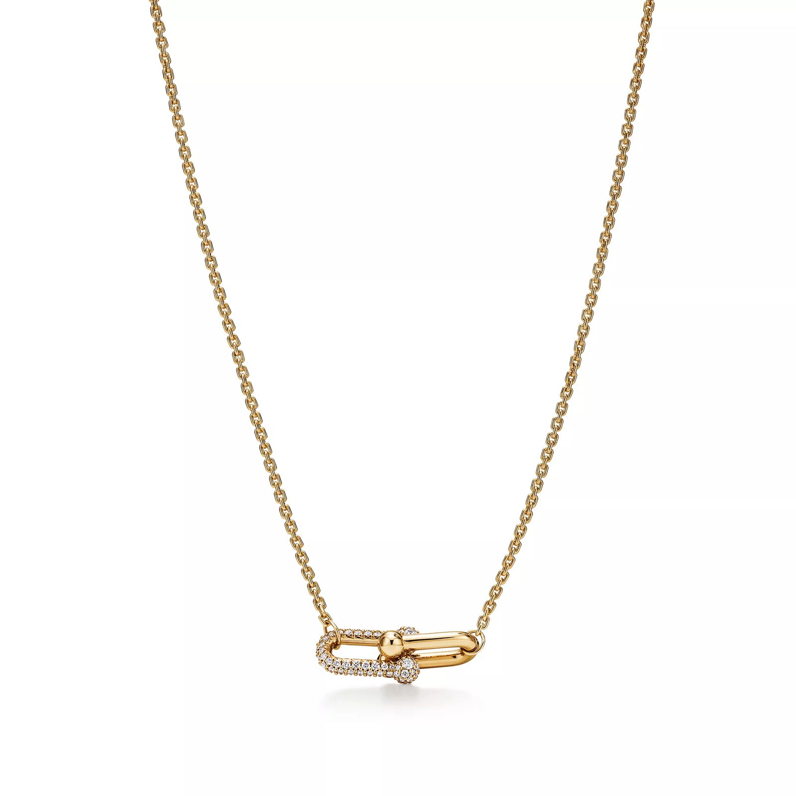 Double Link Pendant in Yellow Gold with Diamonds