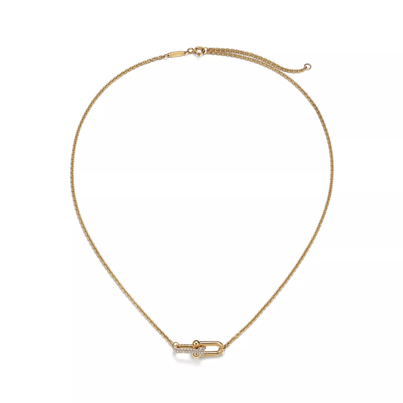 Double Link Pendant in Yellow Gold with Diamonds