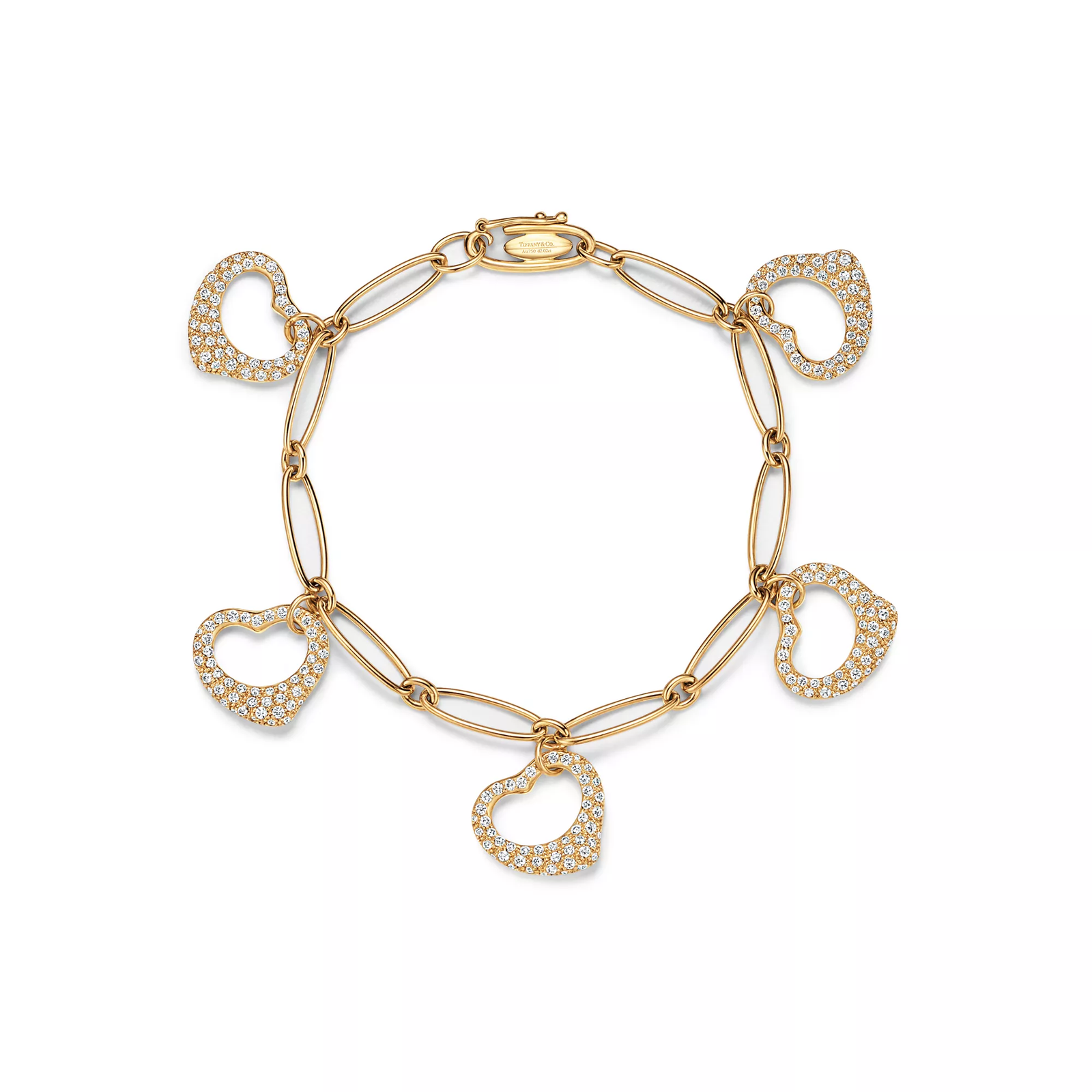 Open Heart Bracelet in Yellow Gold with Pave Diamonds