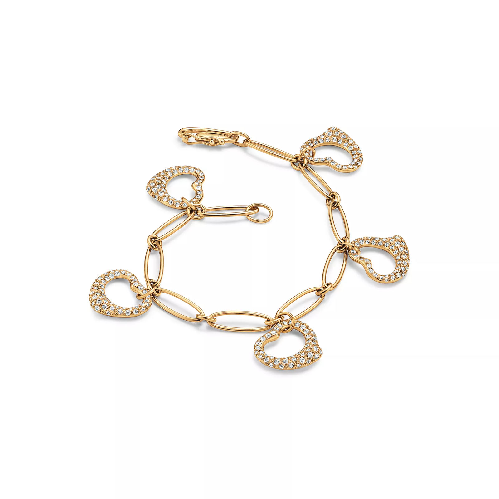 Open Heart Bracelet in Yellow Gold with Pave Diamonds
