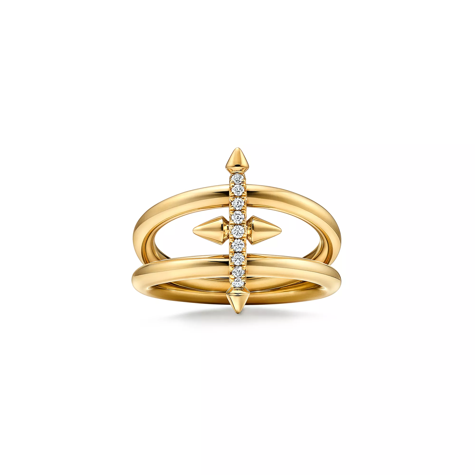 Two-row Ring in Yellow Gold with Diamonds