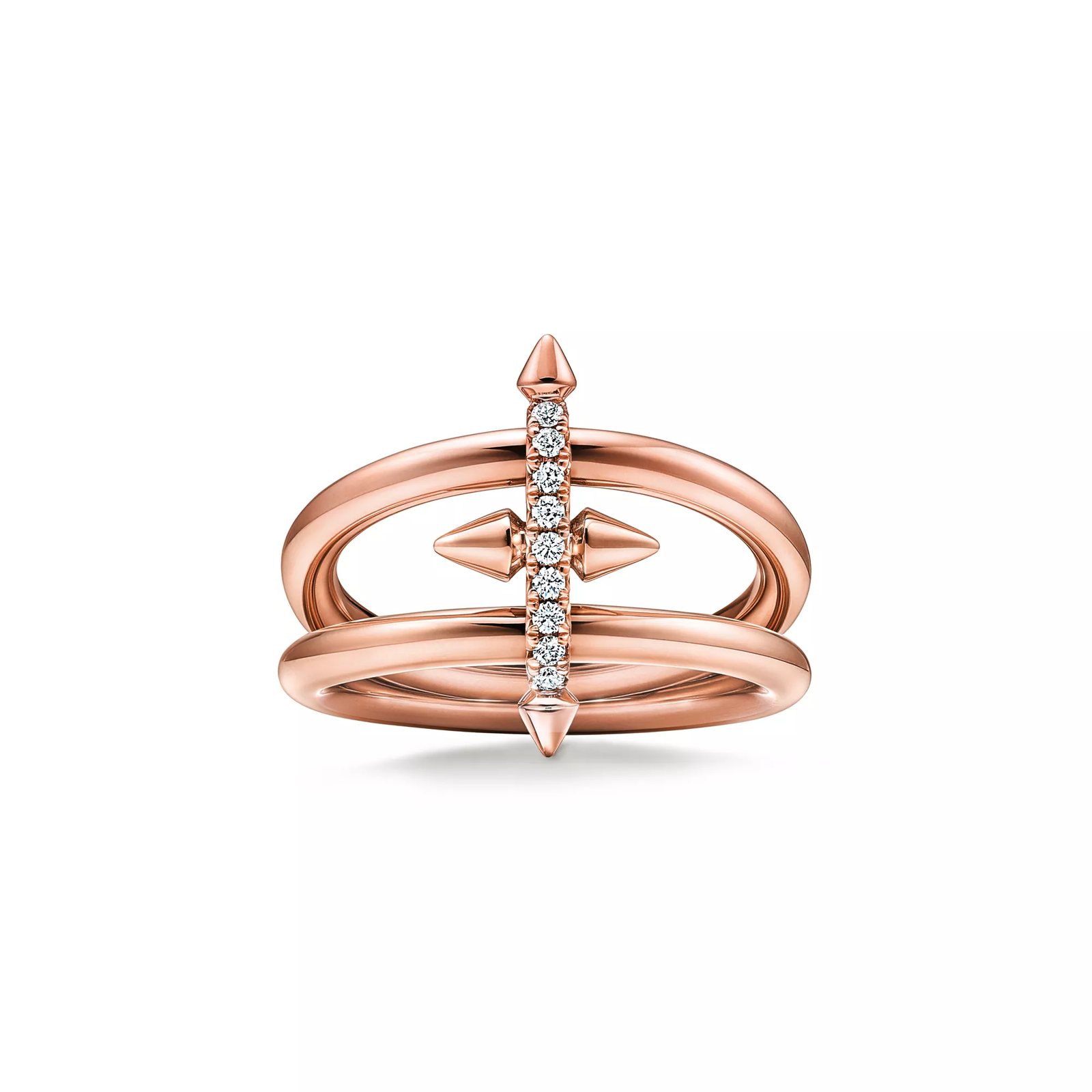 Two-row Ring in Rose Gold with Diamonds