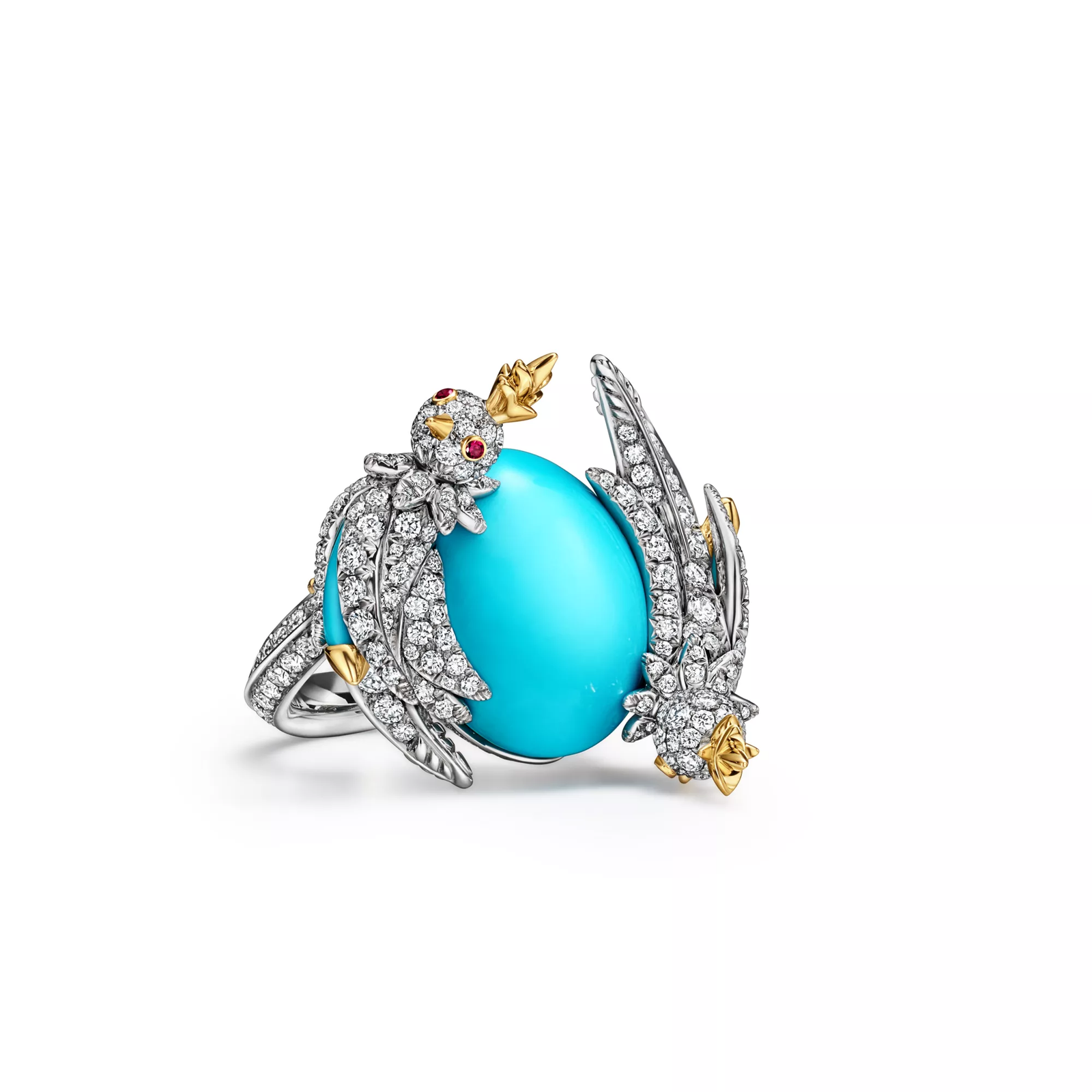 Wrap Ring in Platinum and Gold with Turquoise and Diamonds