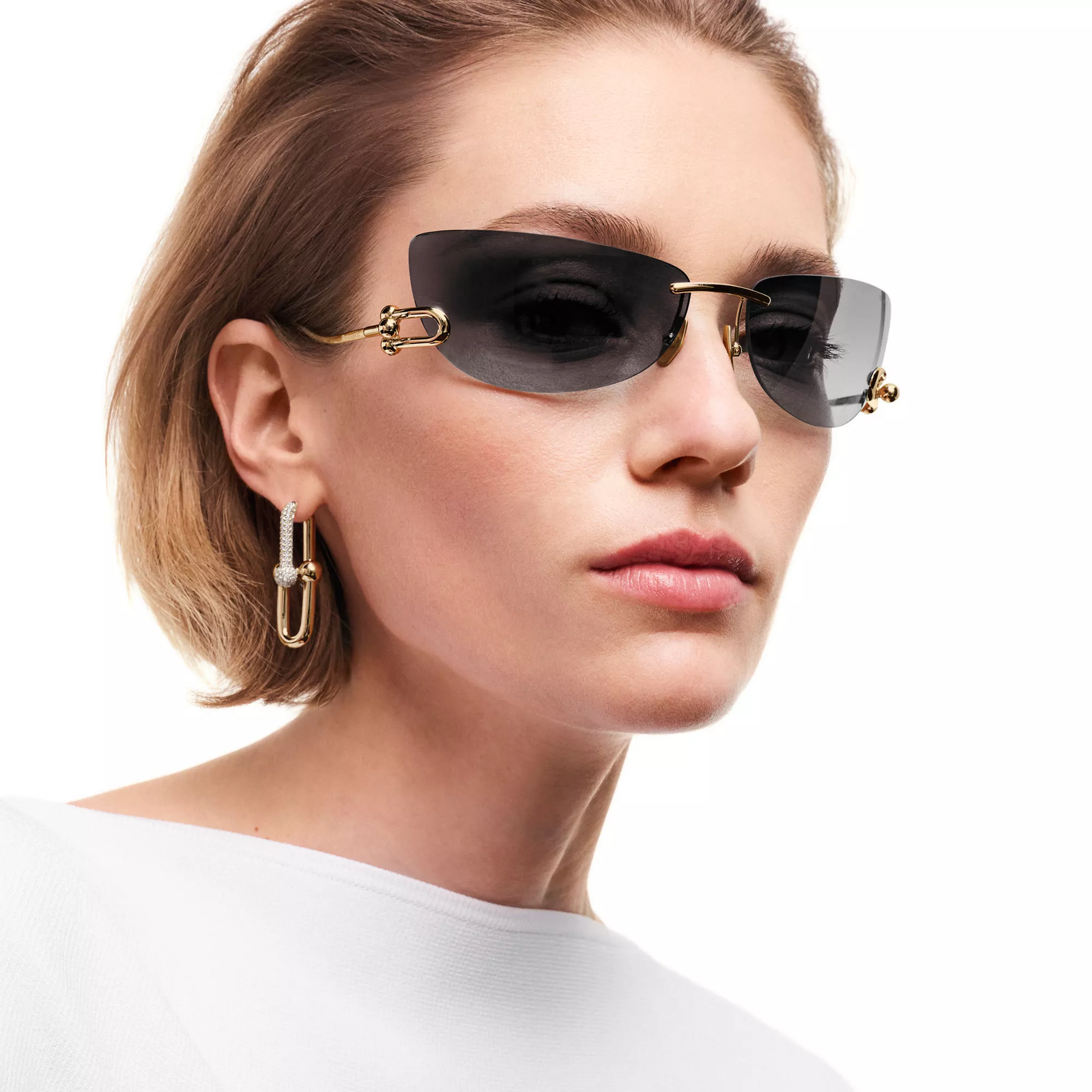 Sunglasses in Gold-plated Metal with Tiffany Blue Lenses