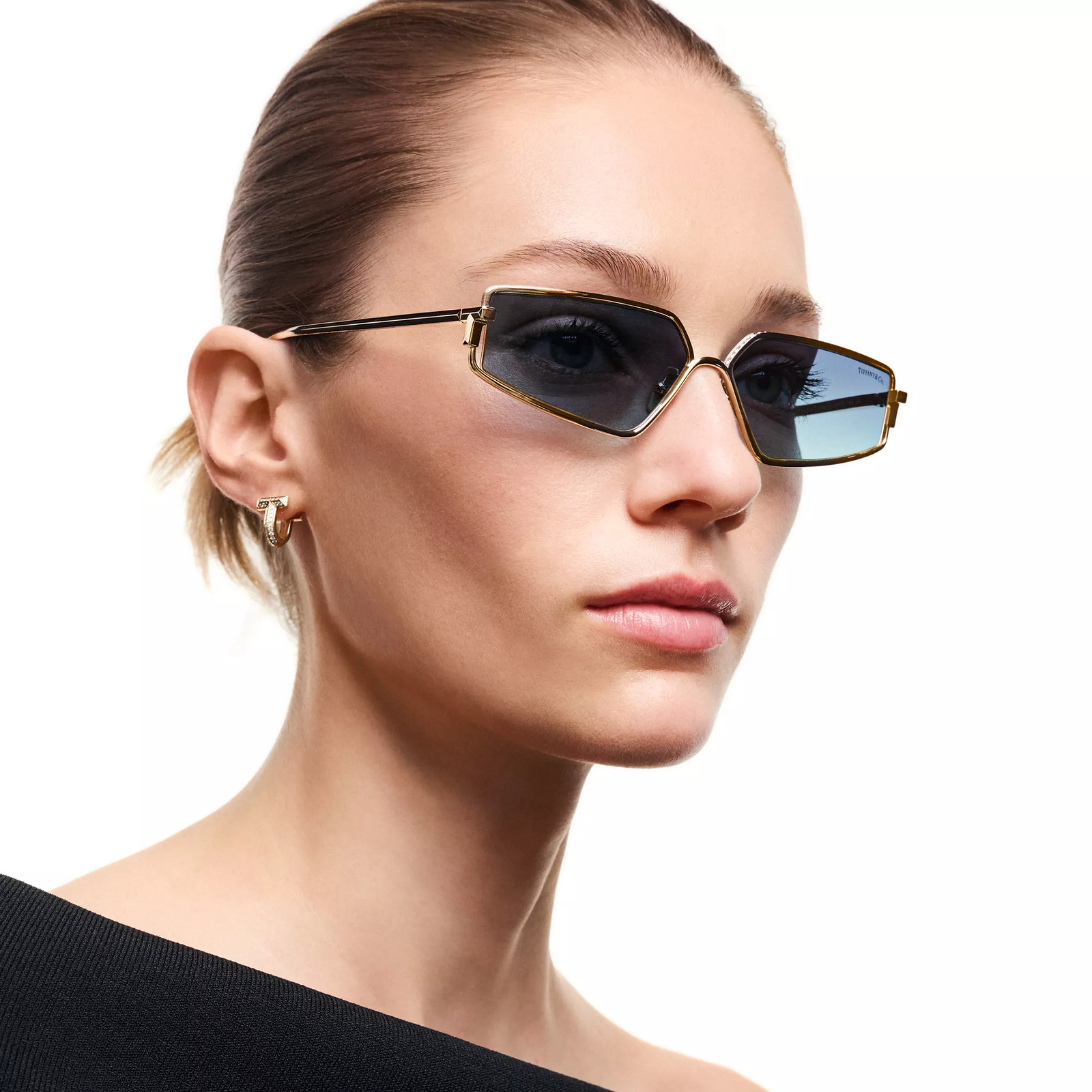 Sunglasses in Gold-plated Metal with Azure Gray Gradient Lenses