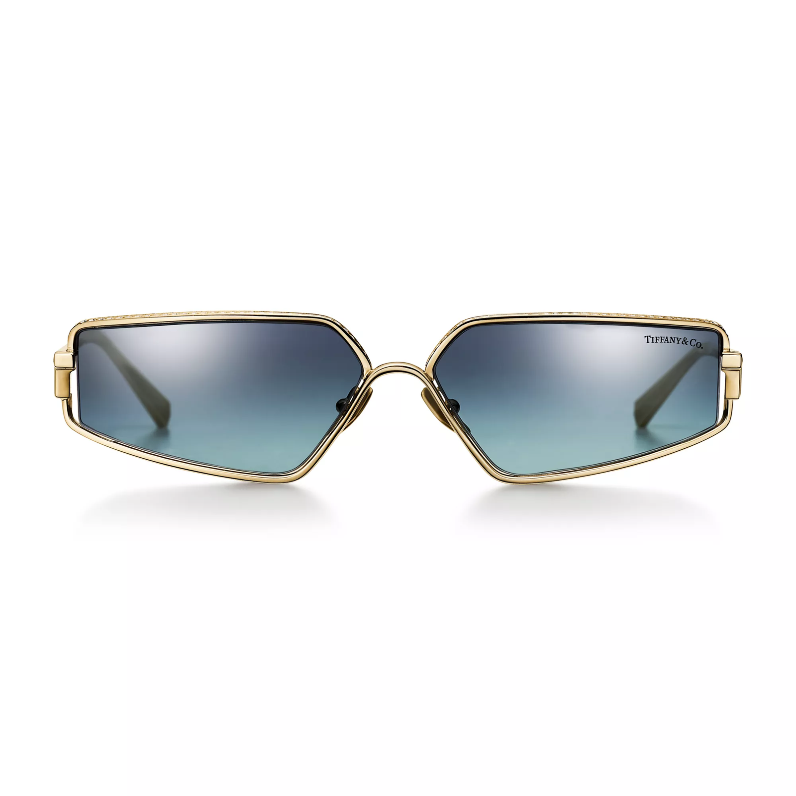Sunglasses in Gold-plated Metal with Azure Gray Gradient Lenses