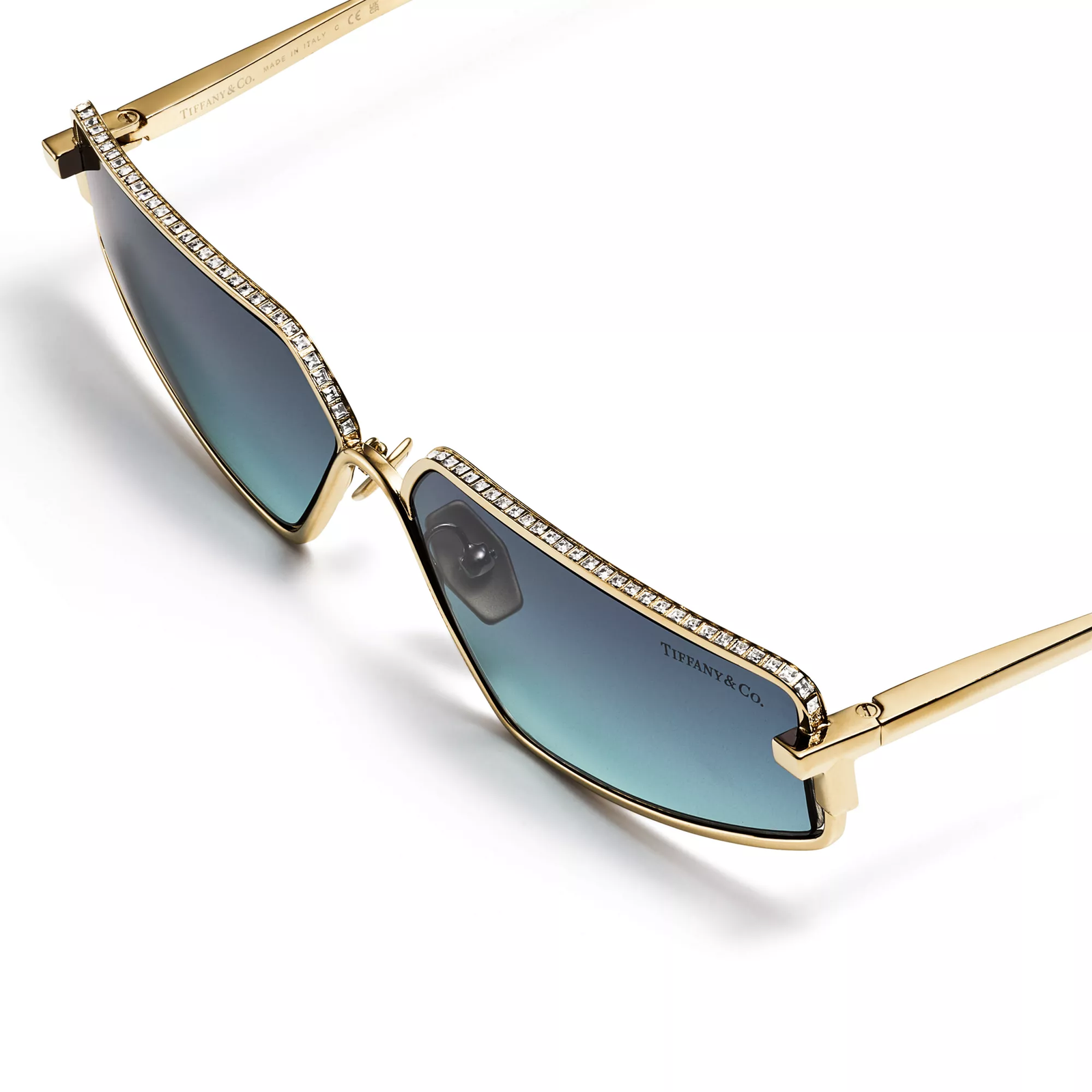 Sunglasses in Gold-plated Metal with Azure Gray Gradient Lenses