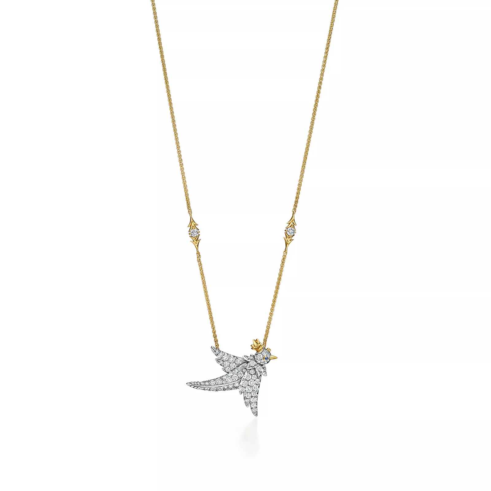 Bird Pendant in Platinum and Gold with Diamonds