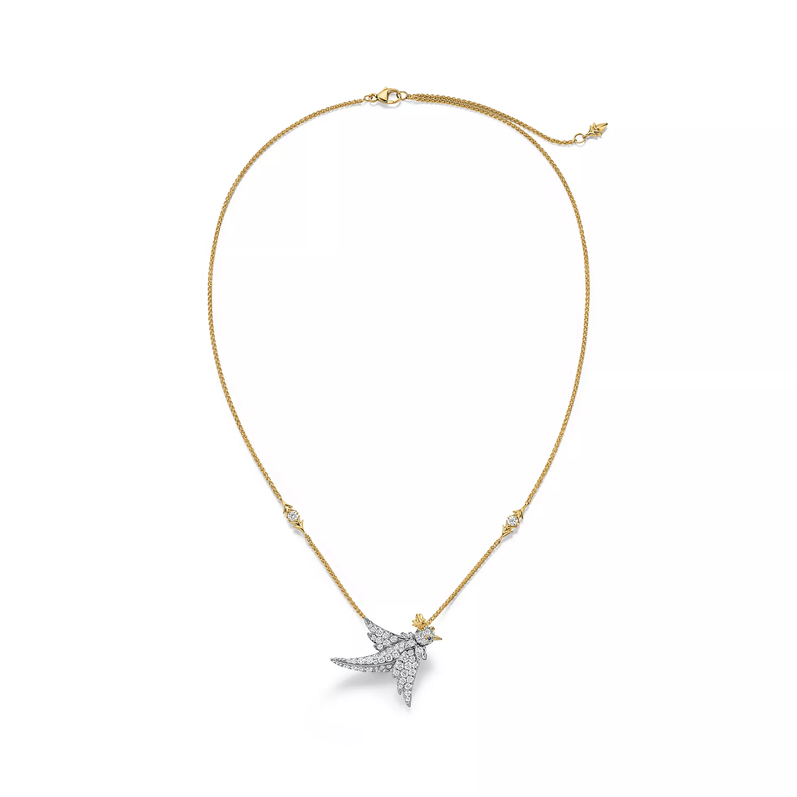 Bird Pendant in Platinum and Gold with Diamonds