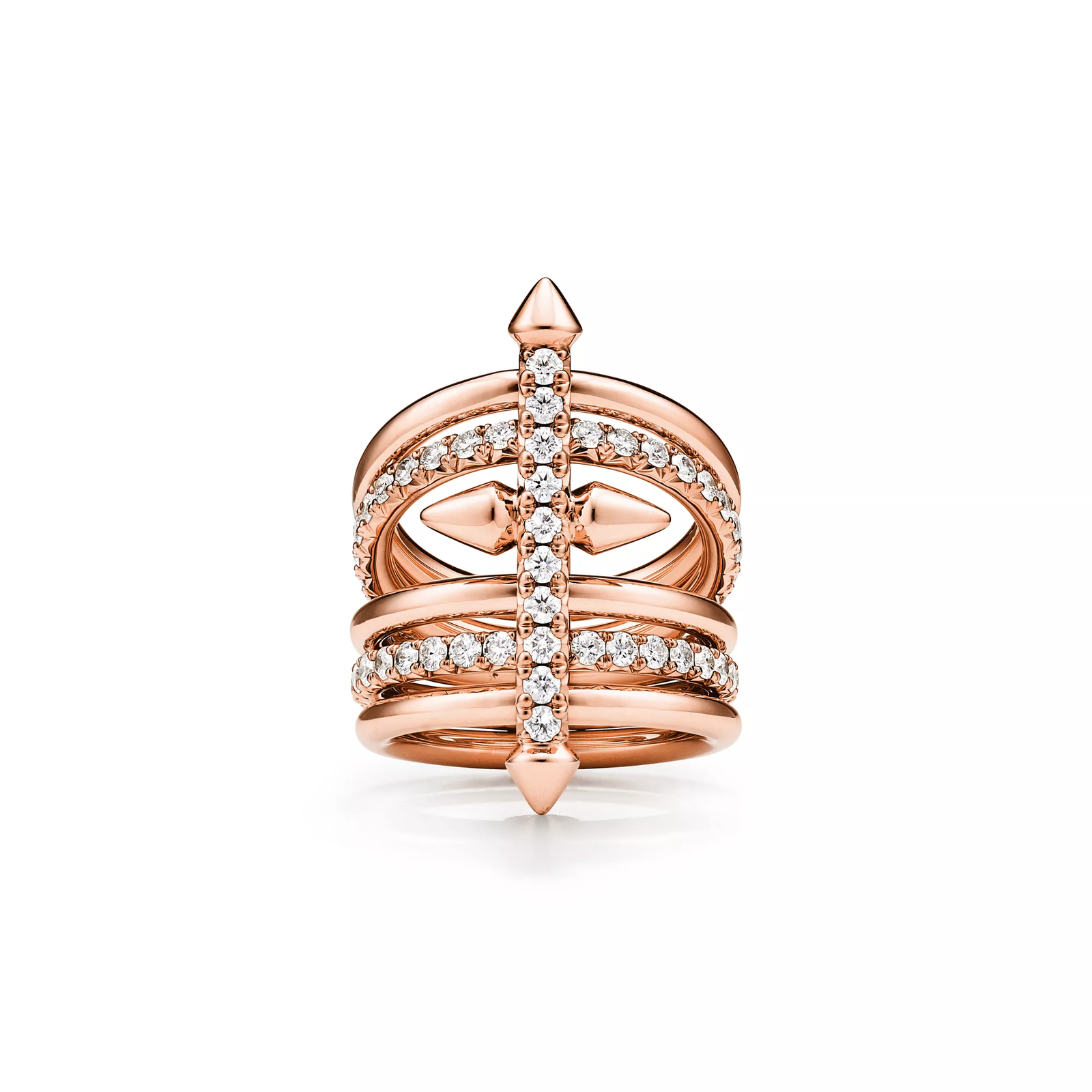 Five-row Ring in Rose Gold with Diamonds