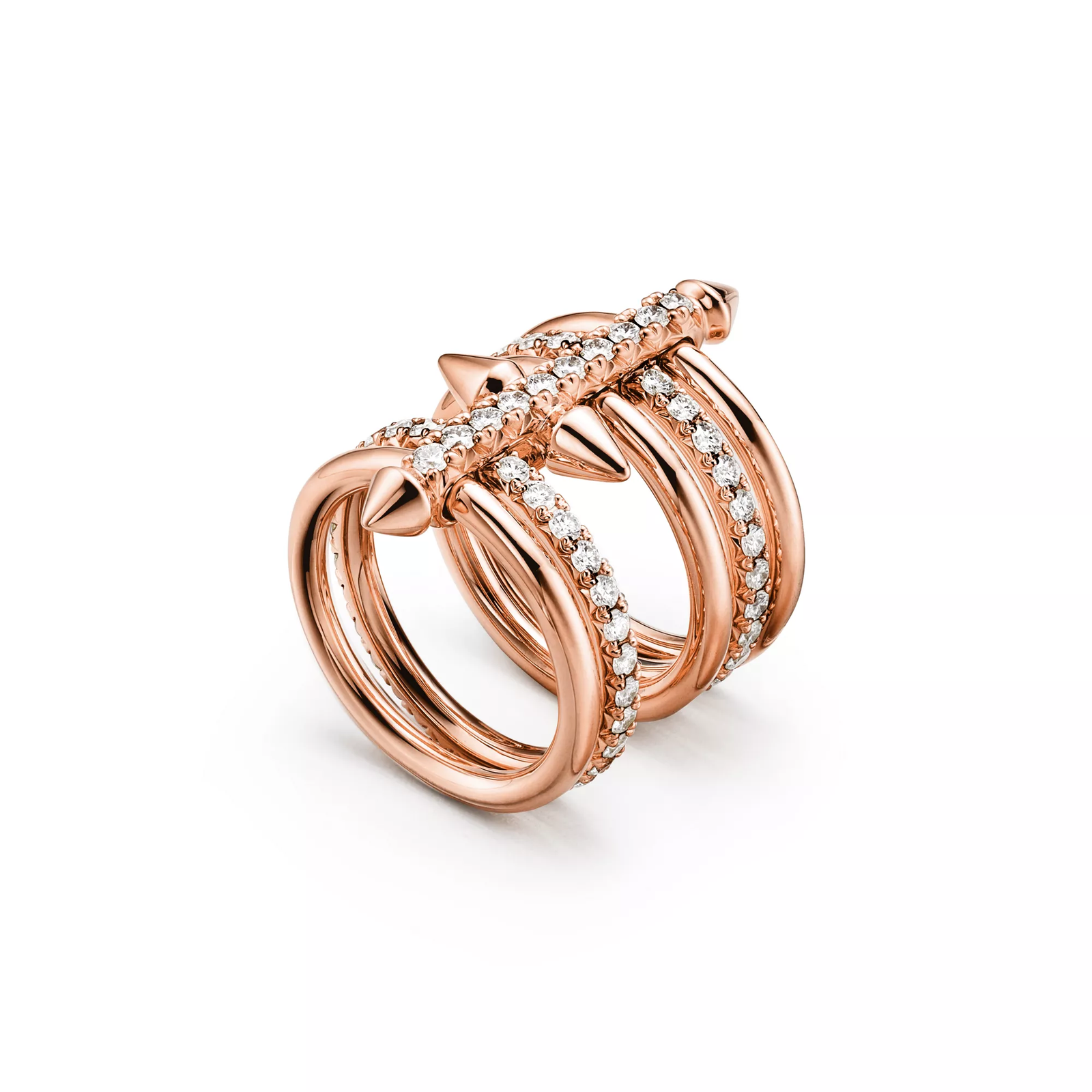 Five-row Ring in Rose Gold with Diamonds