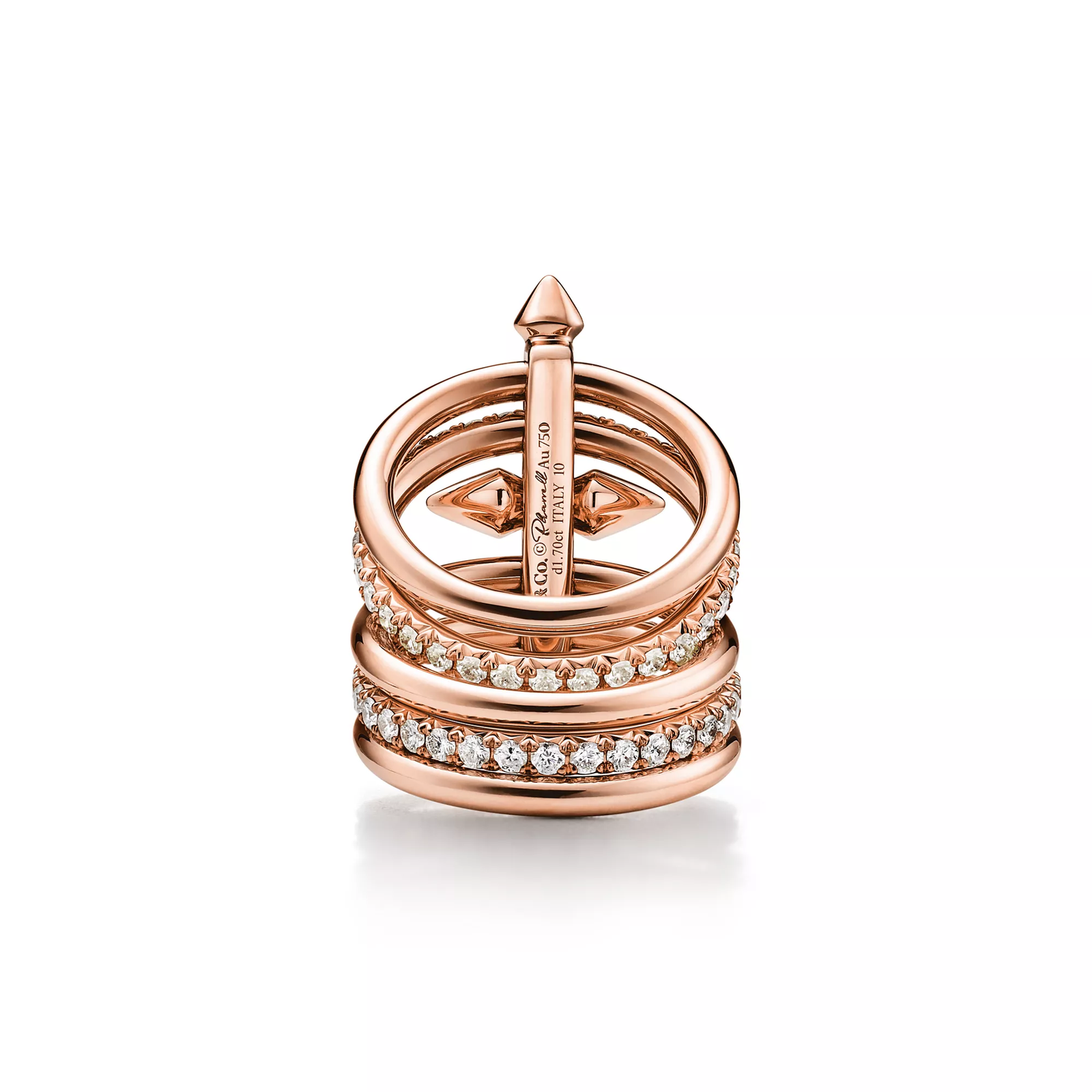 Five-row Ring in Rose Gold with Diamonds
