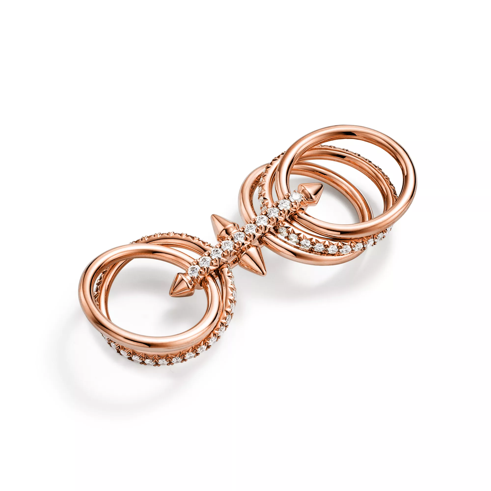 Five-row Ring in Rose Gold with Diamonds