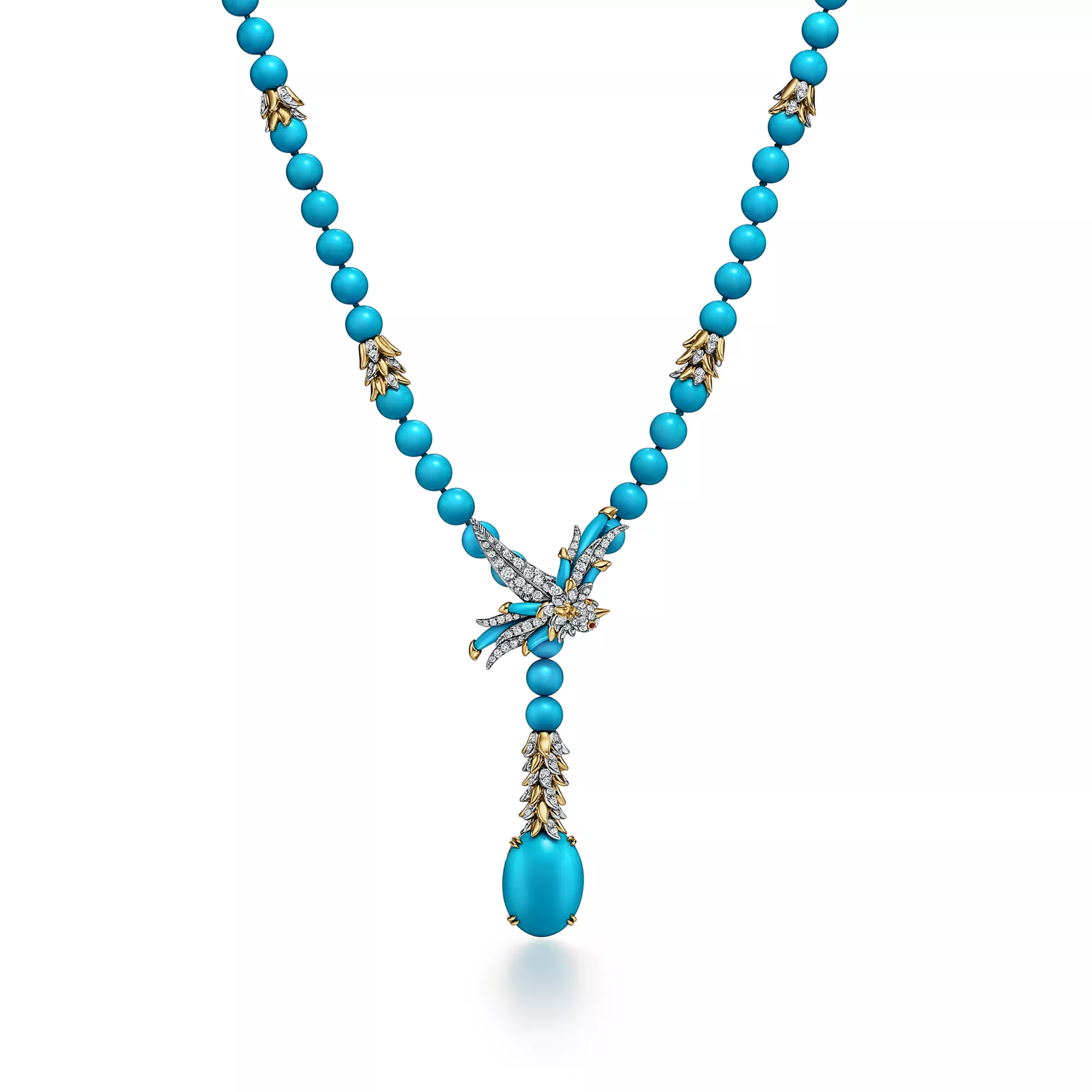Lariat Necklace in Platinum and Gold with Turquoise