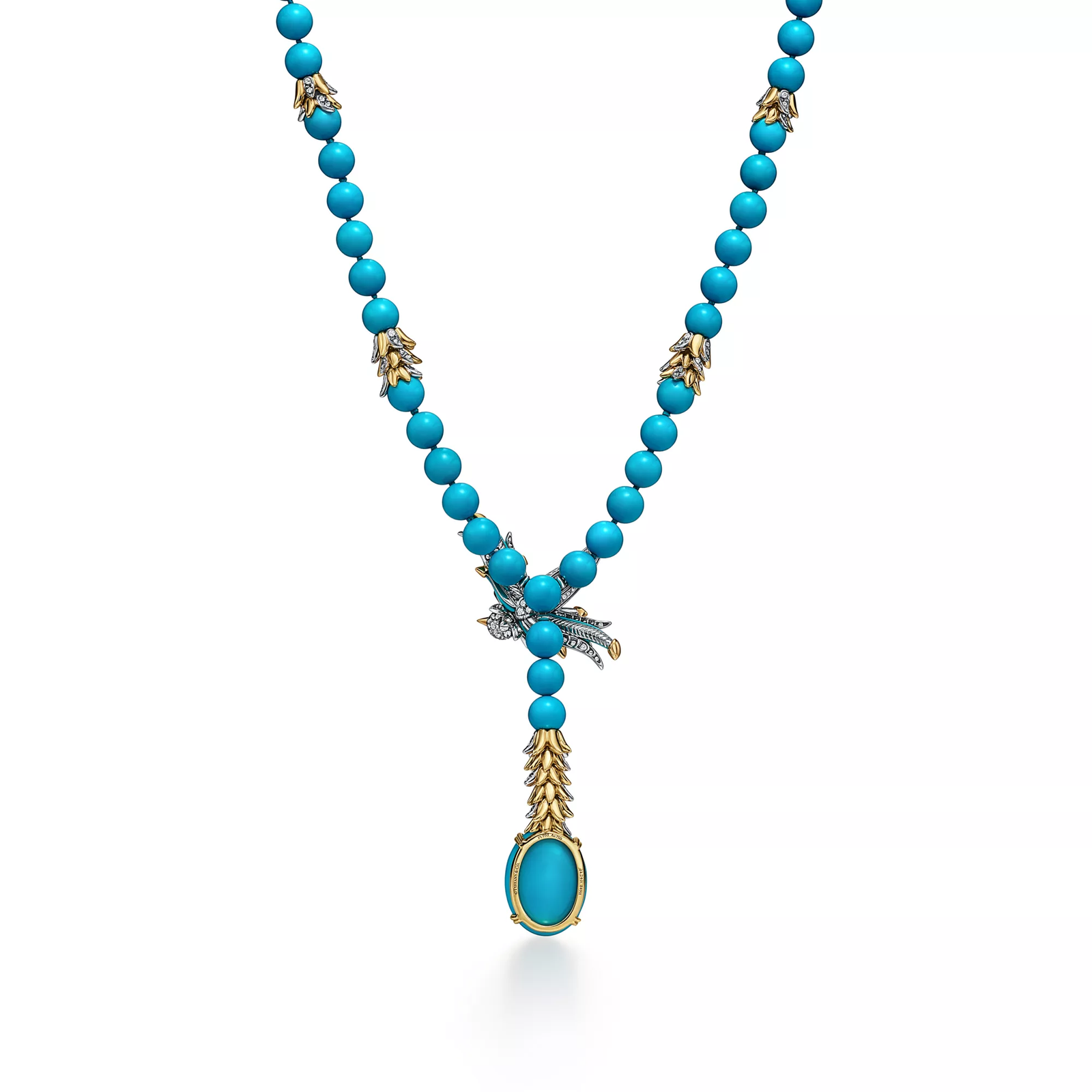 Lariat Necklace in Platinum and Gold with Turquoise