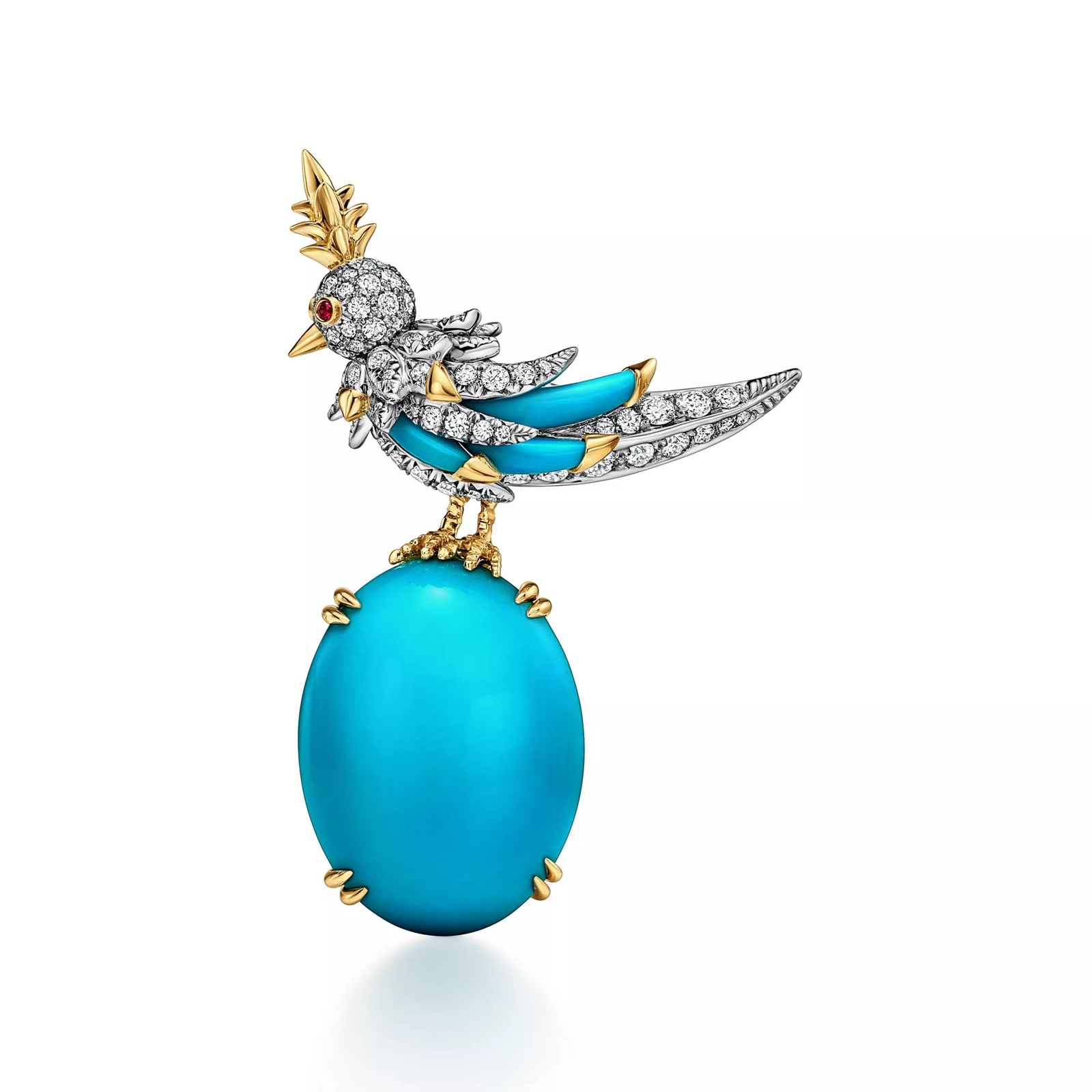 Brooch in Platinum and Gold with Turquoise & Diamonds