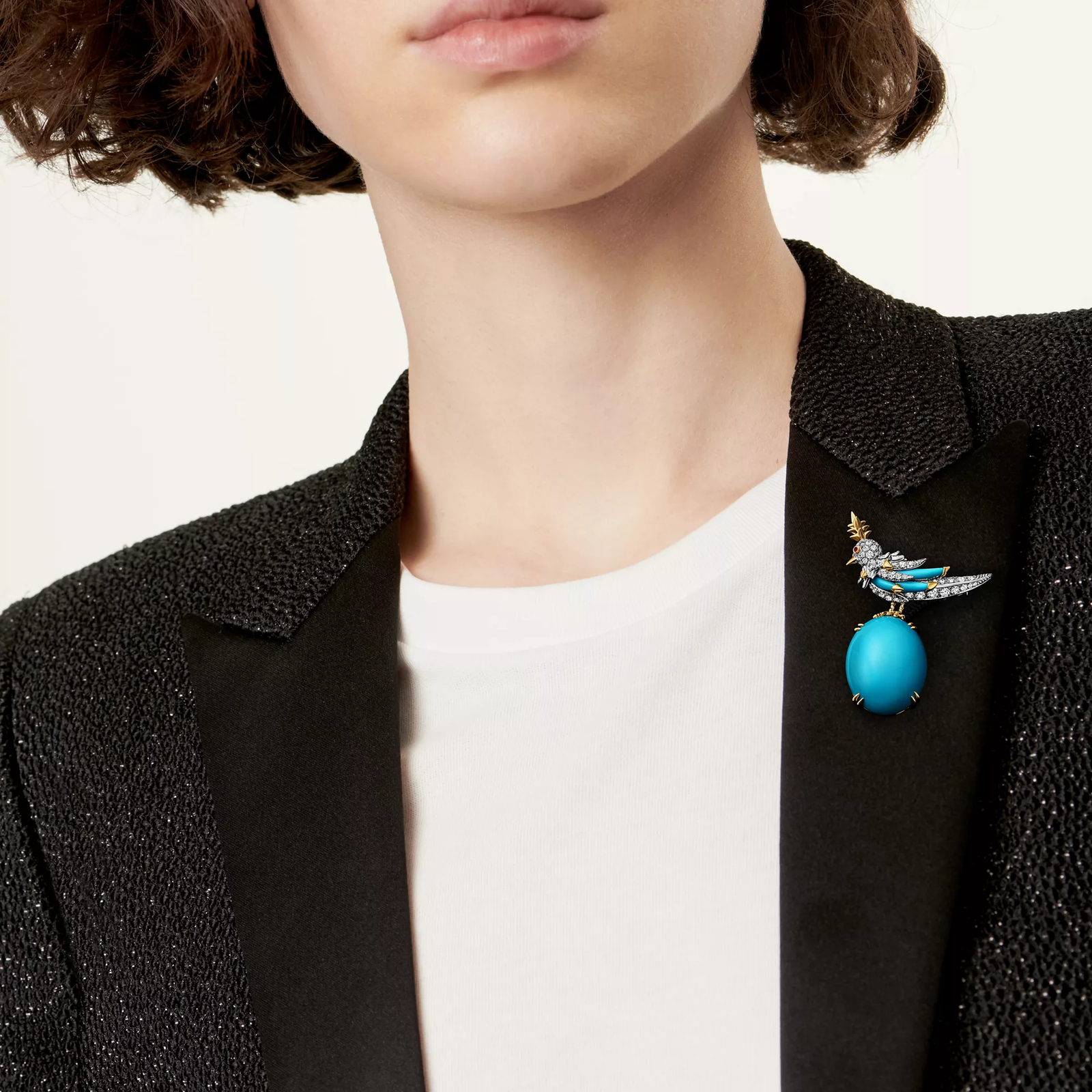 Brooch in Platinum and Gold with Turquoise & Diamonds