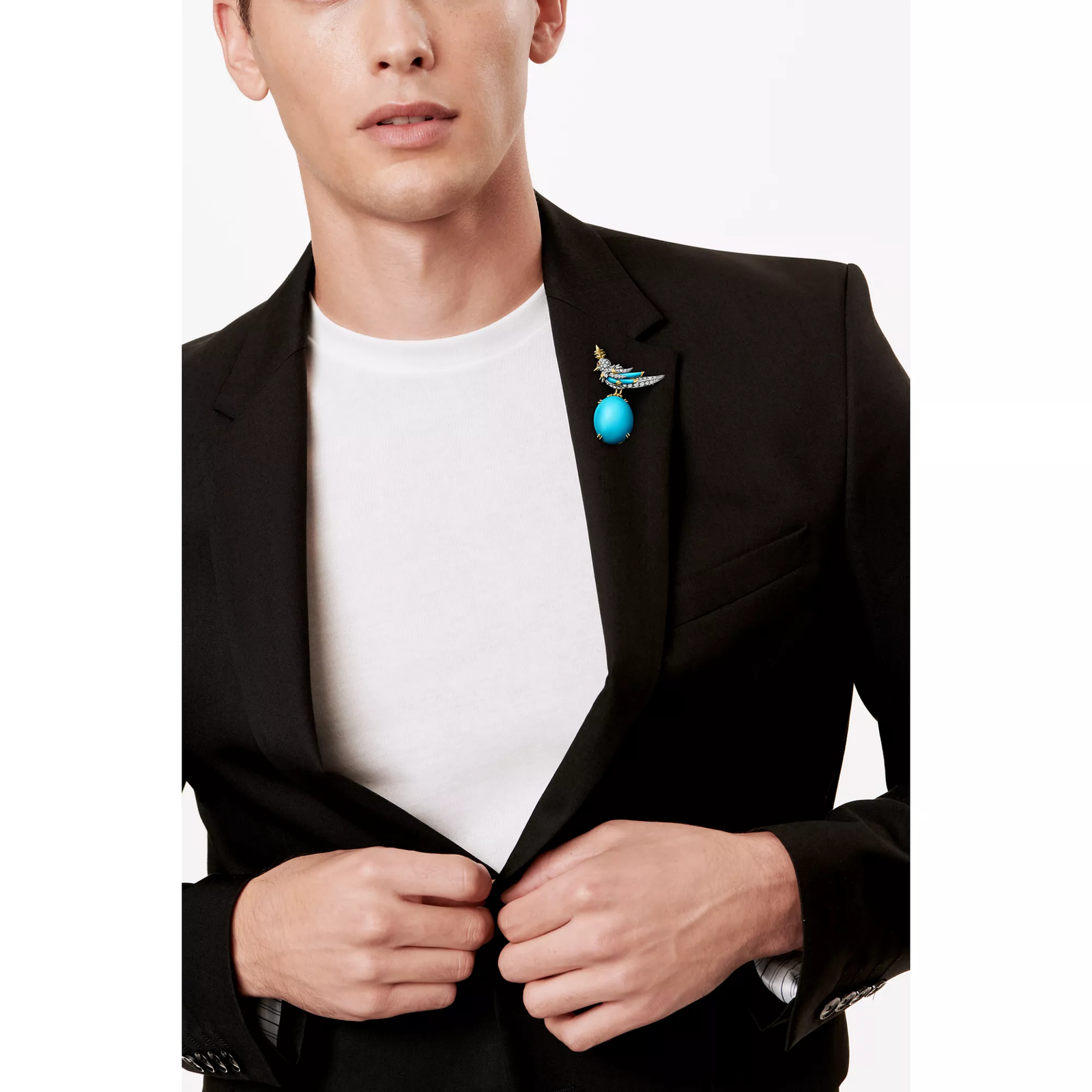 Brooch in Platinum and Gold with Turquoise & Diamonds