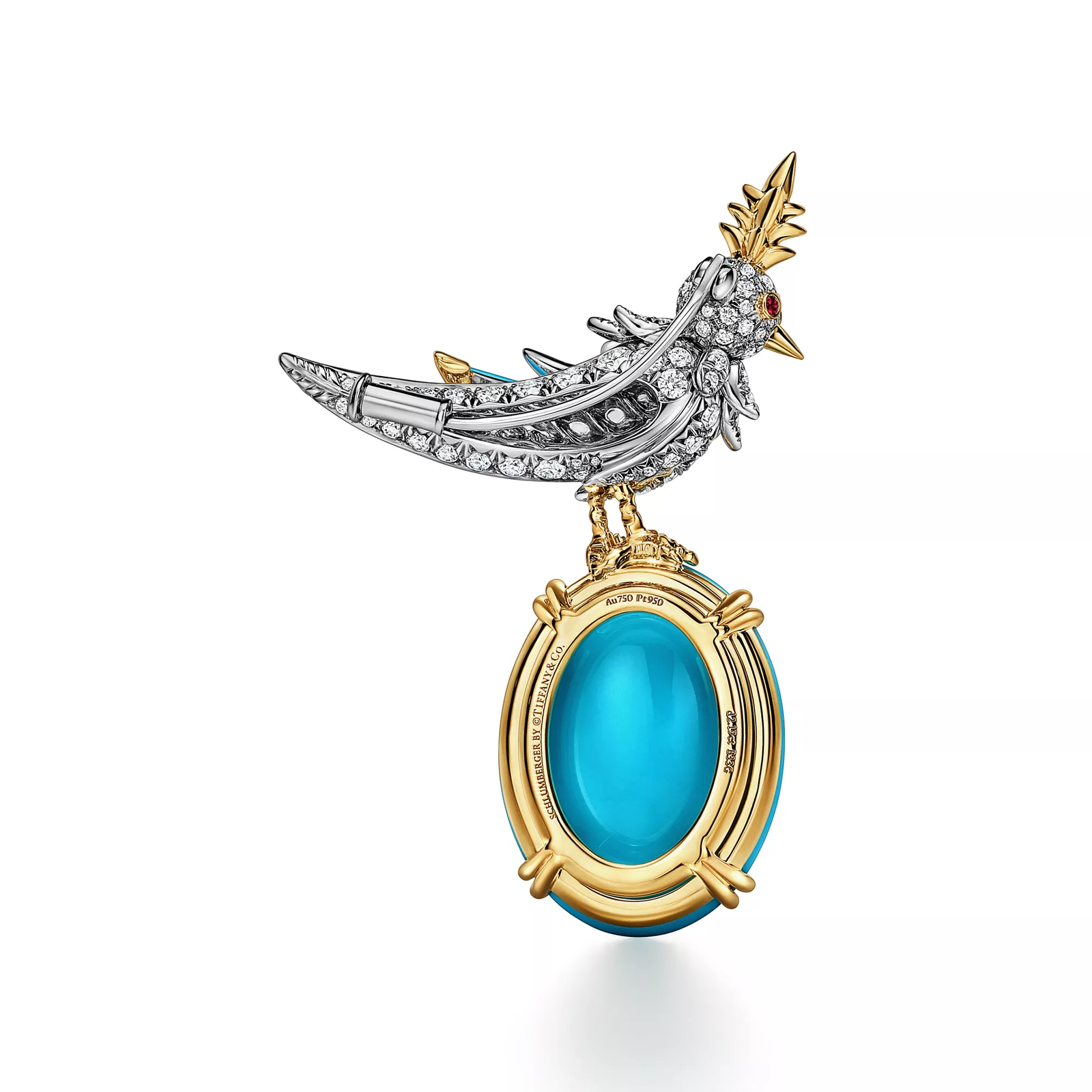 Brooch in Platinum and Gold with Turquoise & Diamonds