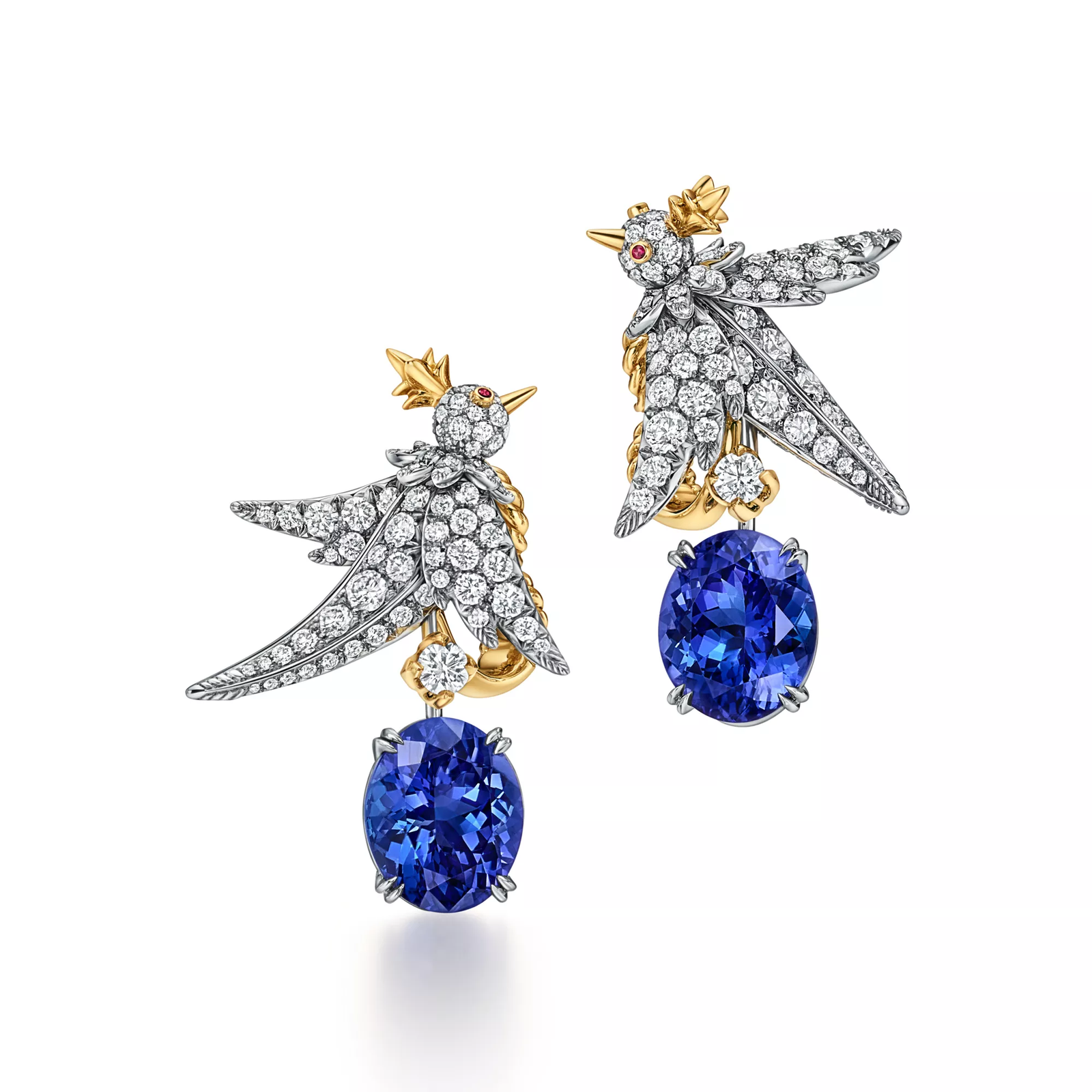 Drop Earrings in Platinum and Yellow Gold with Tanzanites